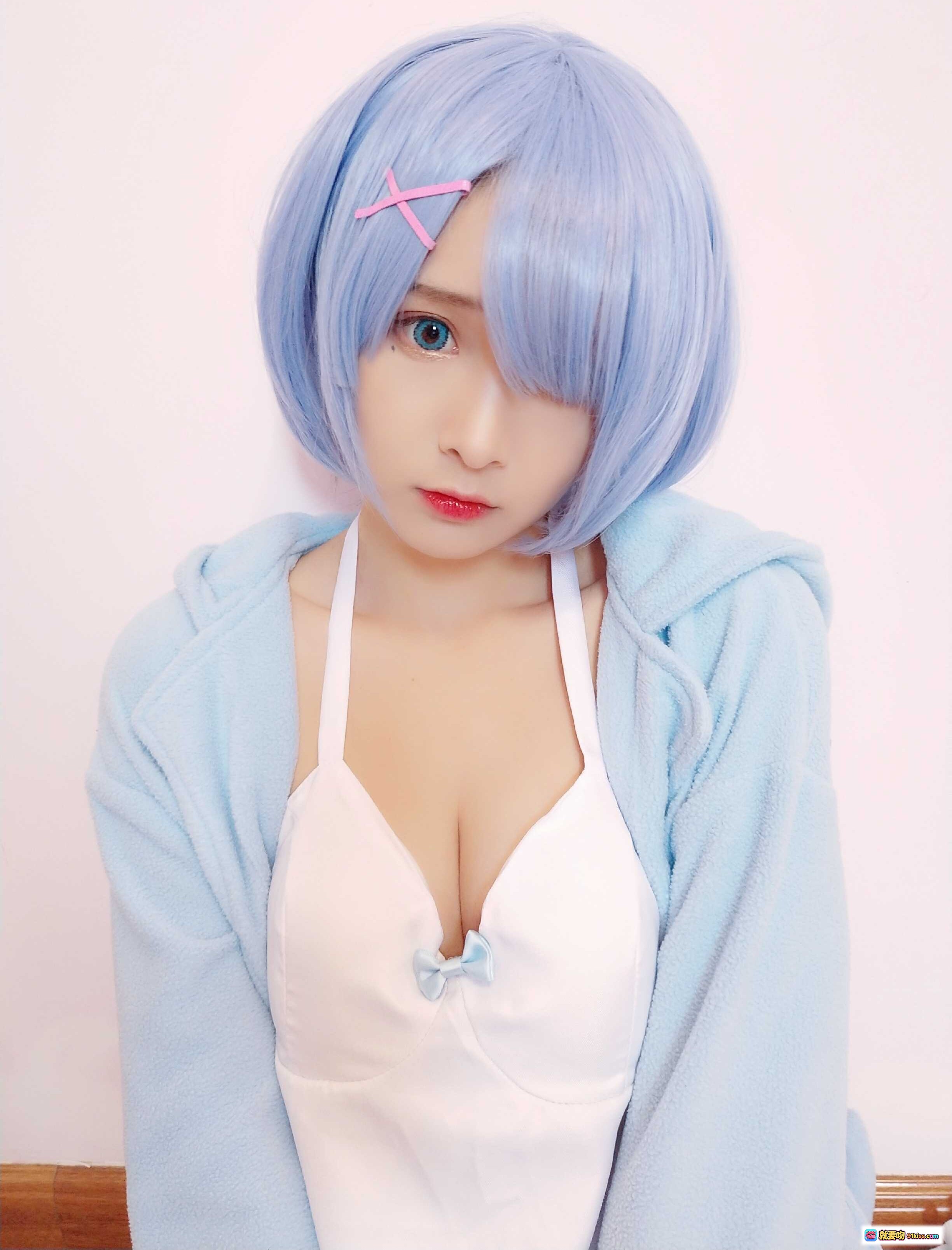 古川NO.015蕾姆睡衣cosplay蓝发粉夹白色吊带浅蓝外套甜美可爱二次元角色扮演写真集 - 就要吻