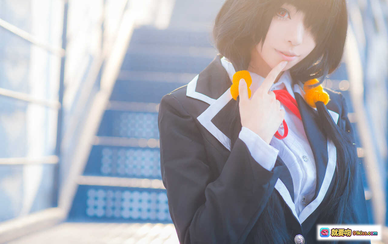 图片[9] - 青青子Js NO.019 狂三校服Cosplay 甜美黑发双马尾 蓝裙黑丝楼梯写真 16P高清图集 - 就要吻