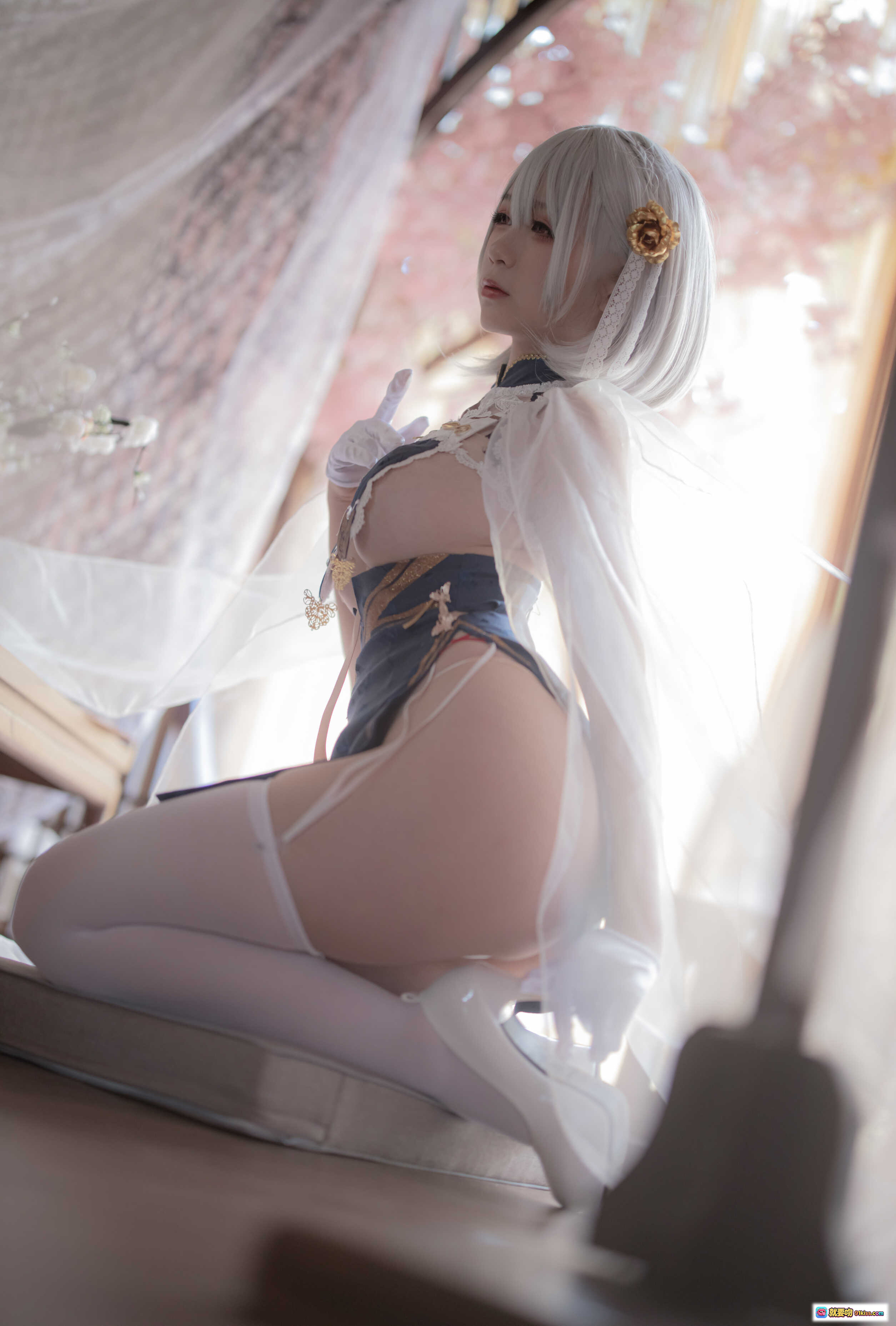 图片[6] - 樱落酱NO.014旗袍天狼星写真集｜蕾丝透视高开叉性感Cosplay｜白发少女优雅姿态20P高清图包 - 就要吻