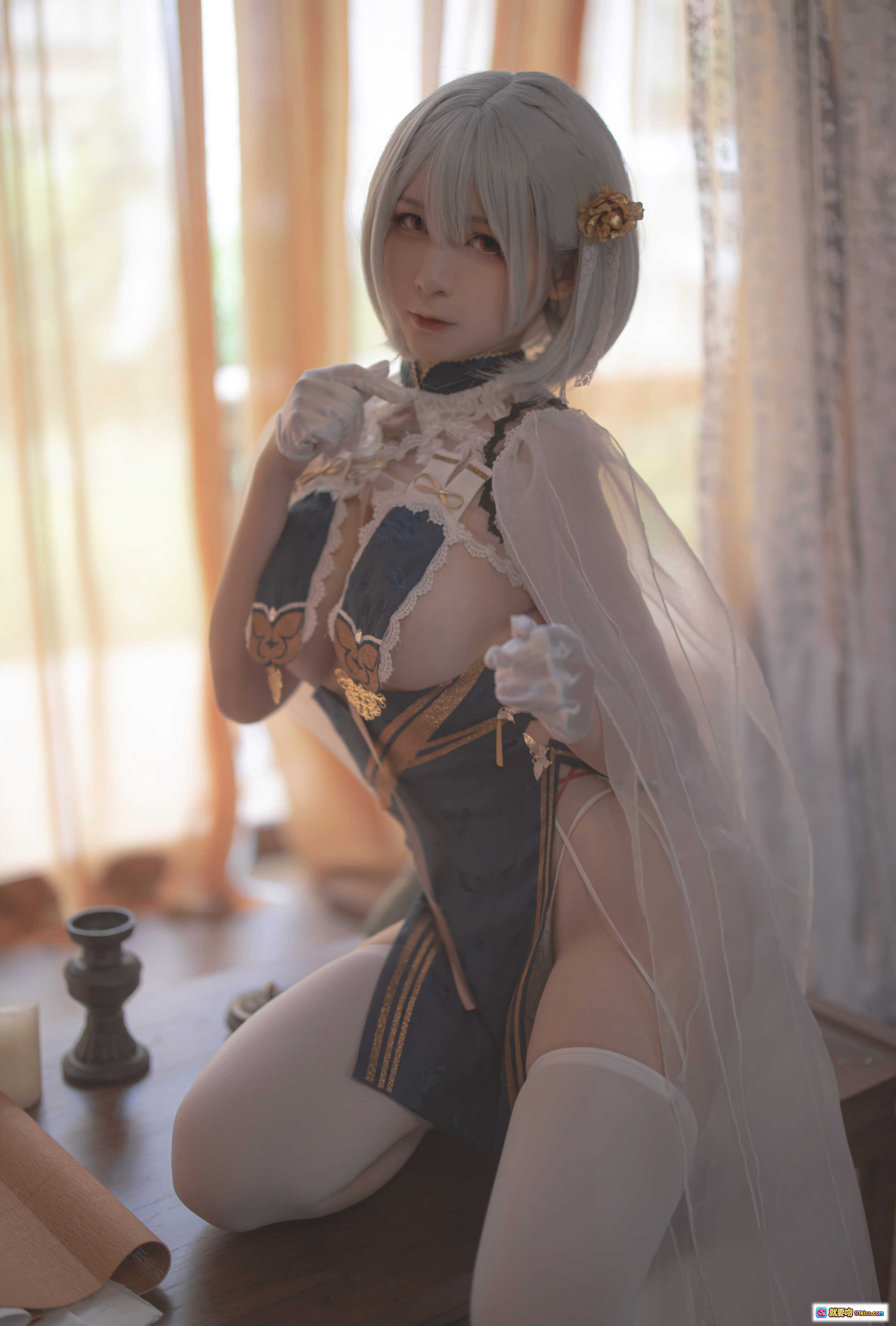 图片[9] - 樱落酱NO.014旗袍天狼星写真集｜蕾丝透视高开叉性感Cosplay｜白发少女优雅姿态20P高清图包 - 就要吻