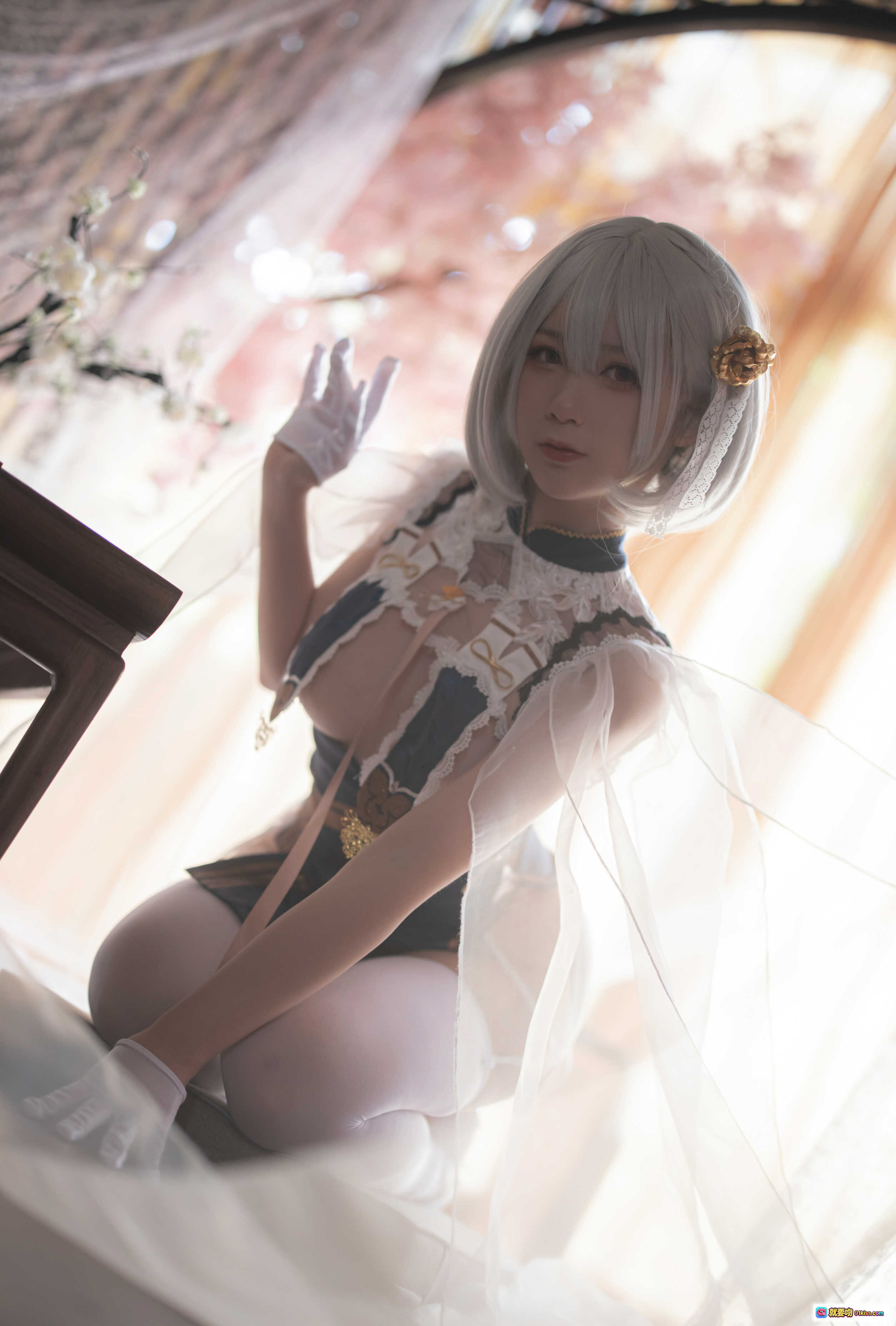 图片[8] - 樱落酱NO.014旗袍天狼星写真集｜蕾丝透视高开叉性感Cosplay｜白发少女优雅姿态20P高清图包 - 就要吻