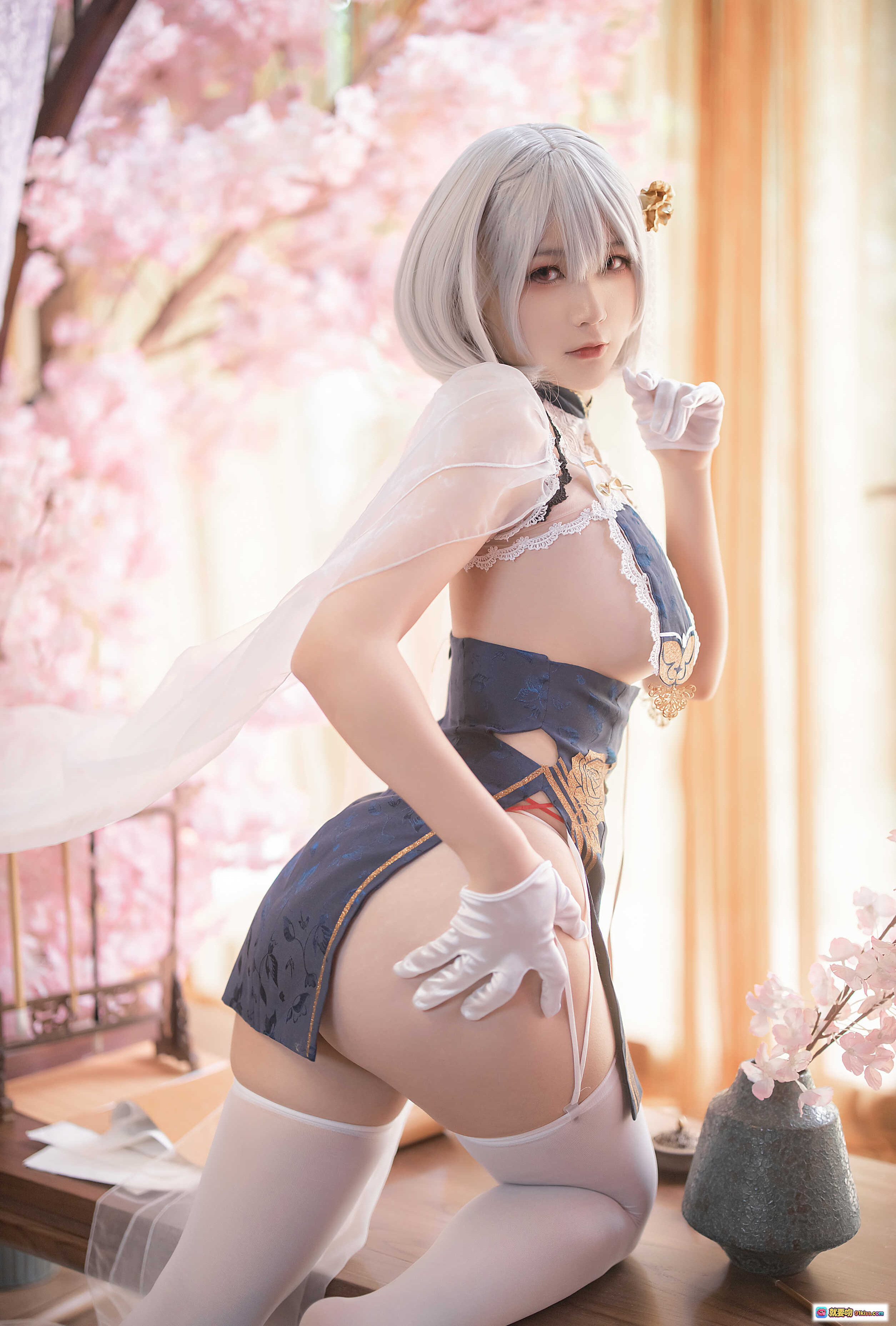 图片[10] - 樱落酱NO.014旗袍天狼星写真集｜蕾丝透视高开叉性感Cosplay｜白发少女优雅姿态20P高清图包 - 就要吻