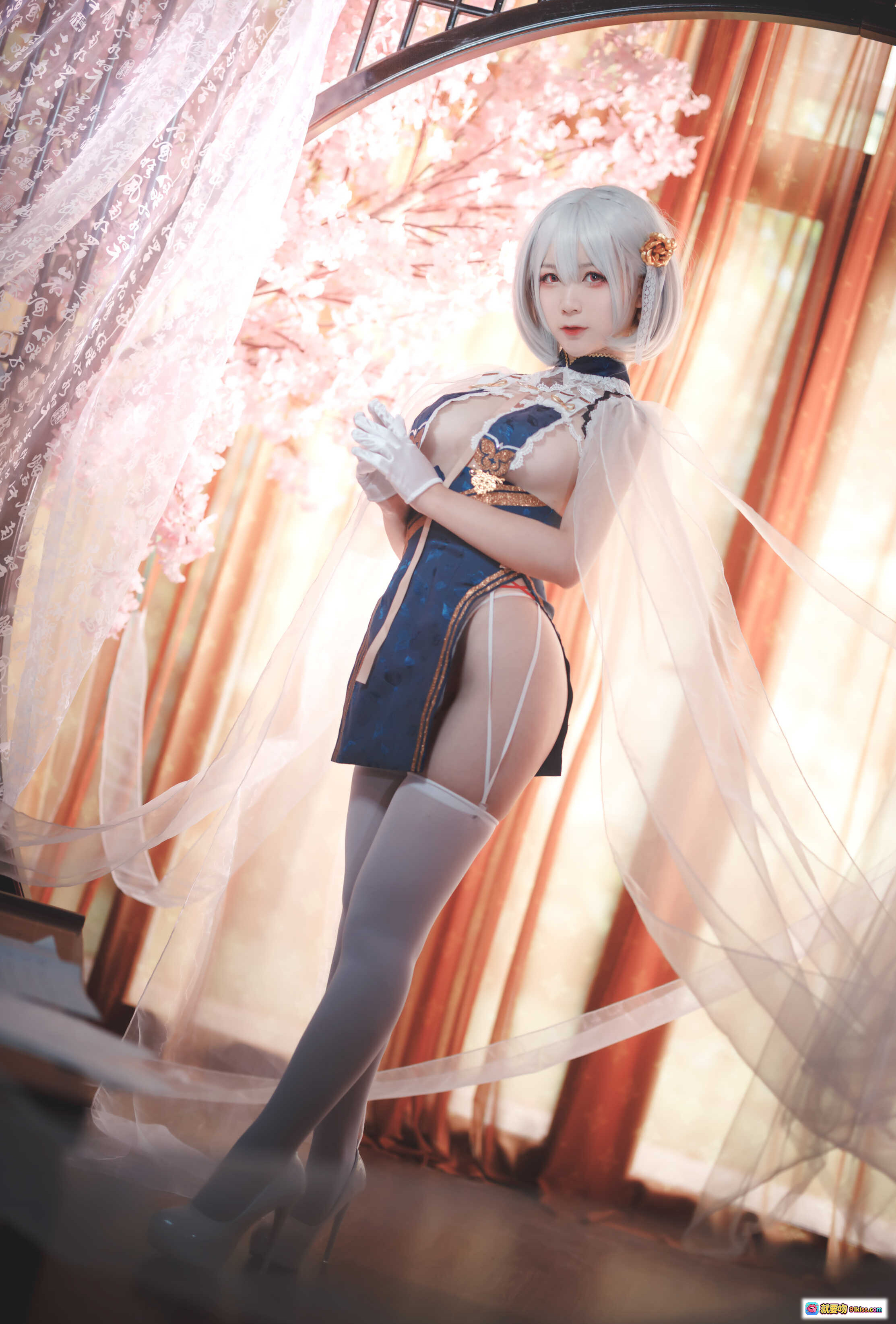 图片[3] - 樱落酱NO.014旗袍天狼星写真集｜蕾丝透视高开叉性感Cosplay｜白发少女优雅姿态20P高清图包 - 就要吻