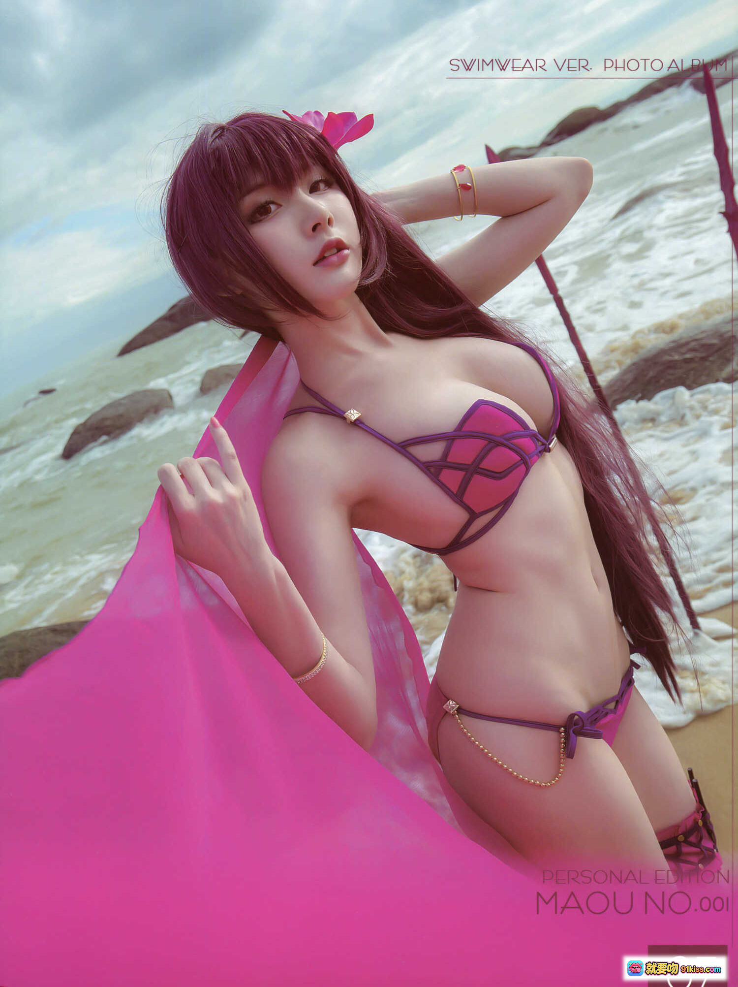 图片[3] - 斯卡哈泳装cosplay写真集｜海边粉色系比基尼造型｜MAOU NO.001个人版第19页｜20P高清图集 - 就要吻