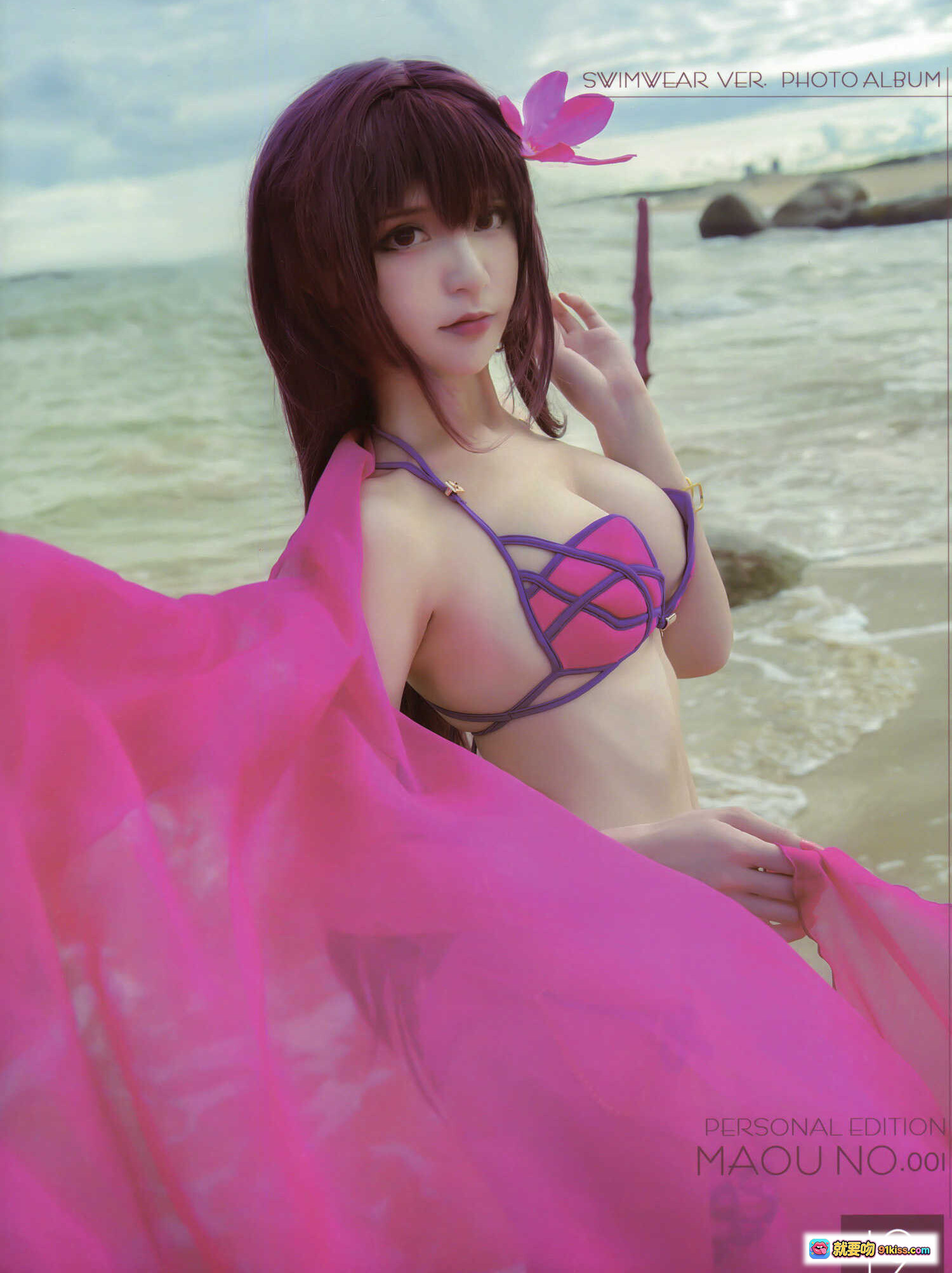 图片[1] - 斯卡哈泳装cosplay写真集｜海边粉色系比基尼造型｜MAOU NO.001个人版第19页｜20P高清图集 - 就要吻