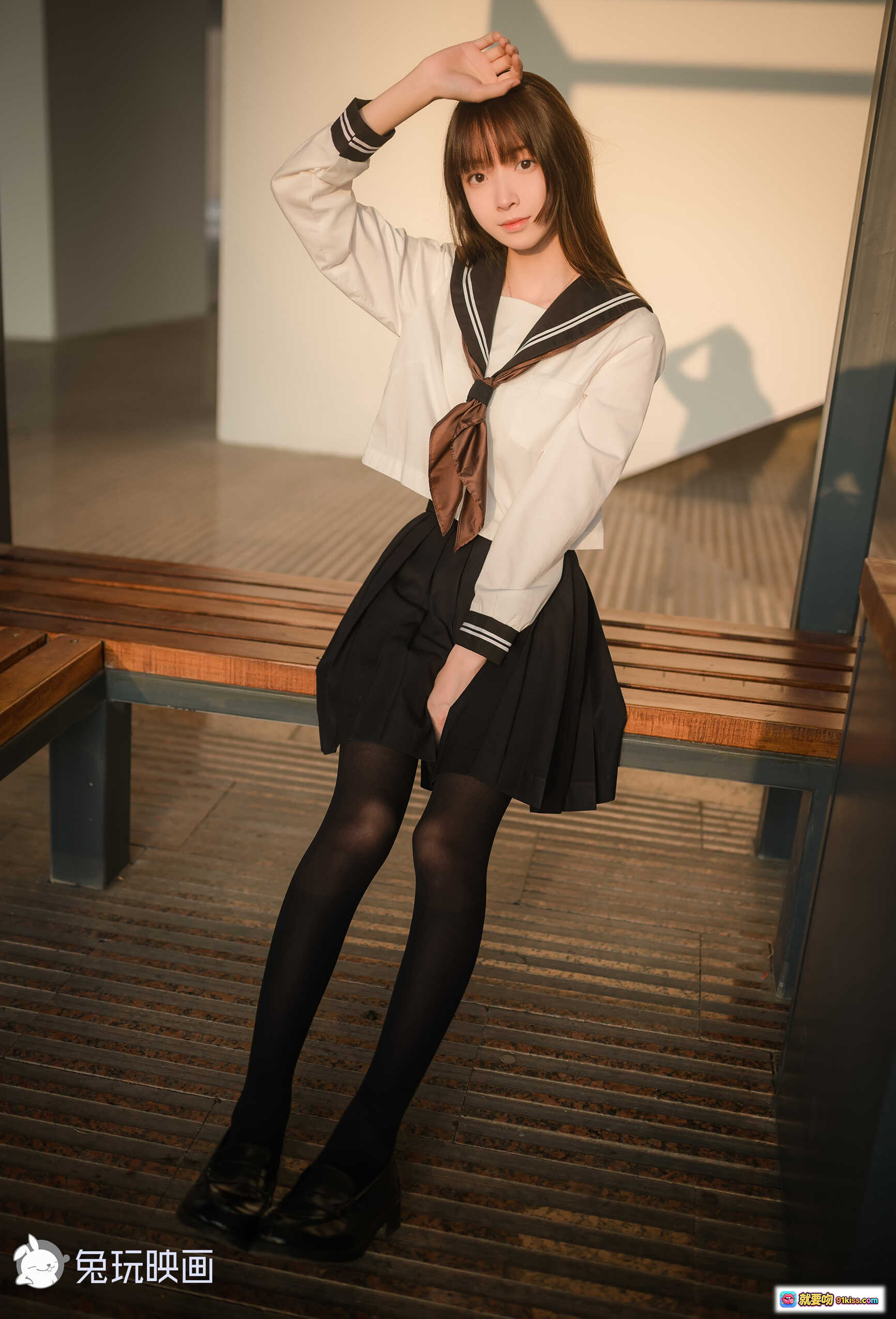 图片[2] - 祖木子NO.022黄昏JK写真｜白色水手服黑裙黑丝少女感日系校园风高清图集 - 就要吻