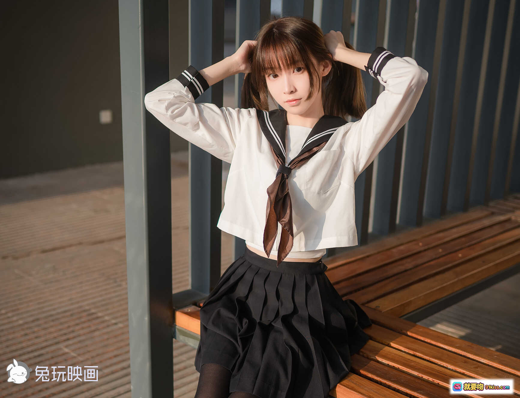 图片[3] - 祖木子NO.022黄昏JK写真｜白色水手服黑裙黑丝少女感日系校园风高清图集 - 就要吻