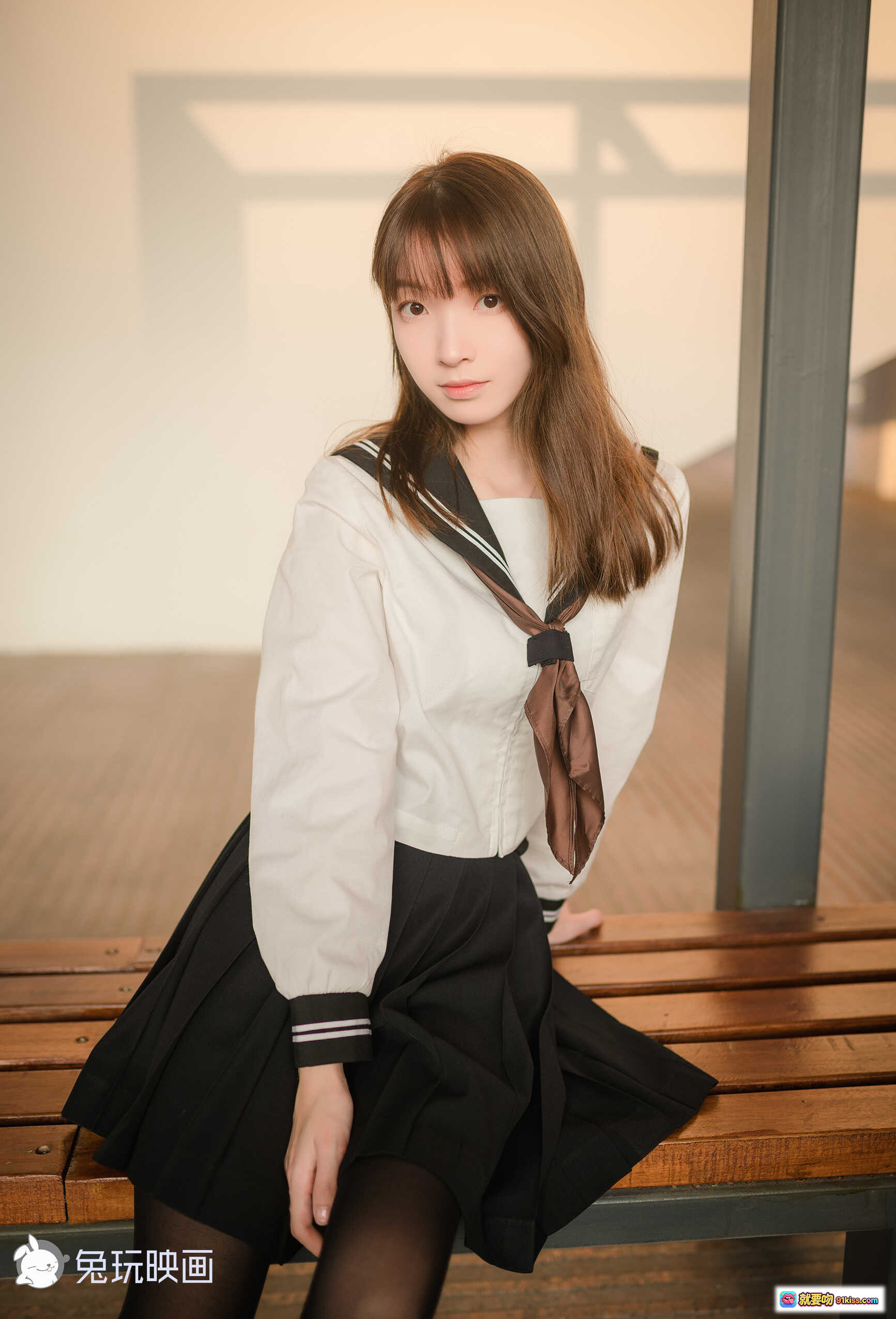 祖木子NO.022黄昏JK写真｜白色水手服黑裙黑丝少女感日系校园风高清图集 - 就要吻