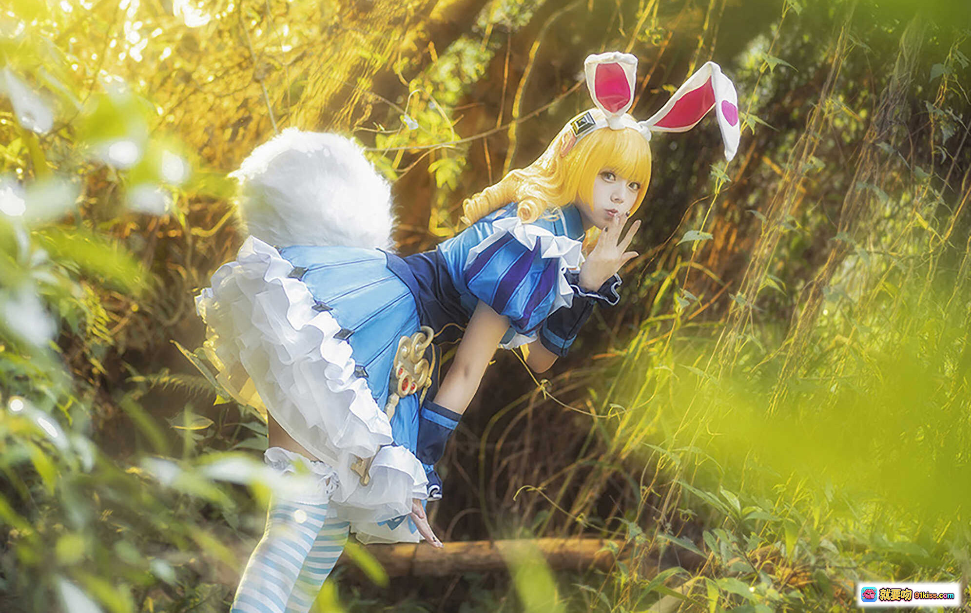 图片[6] - 小野妹子W NO.022 妲己cosplay 蓝白兔女郎装 森林光影写真 金发兔耳少女 甜美可爱风 精致服饰细节 15P高清图集 - 就要吻