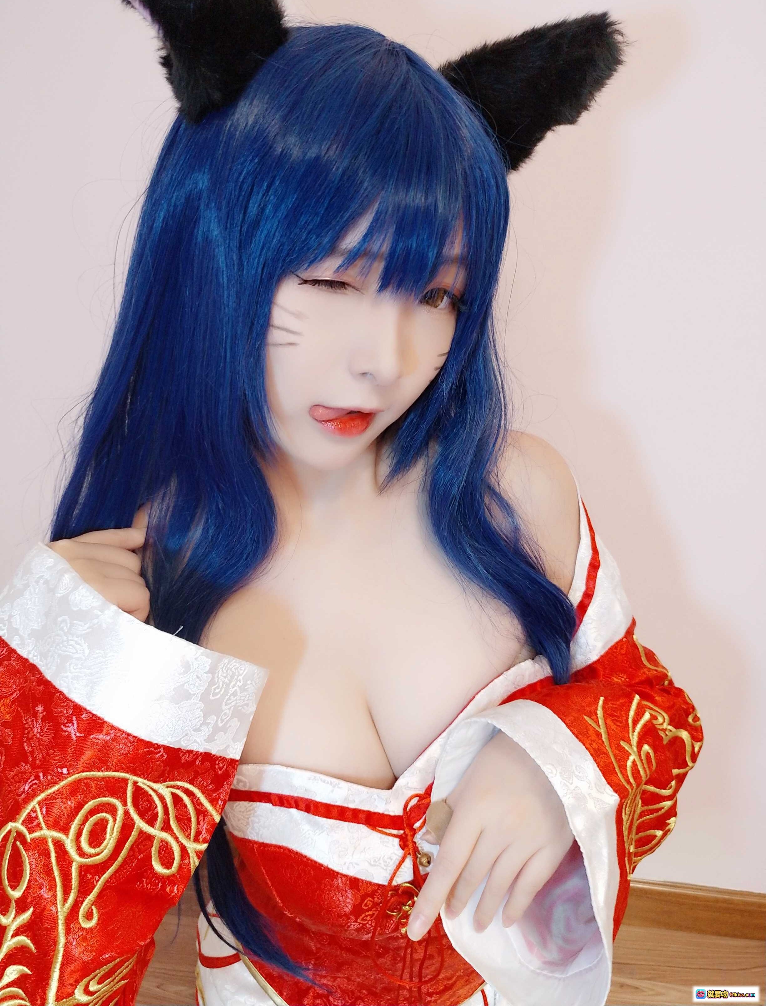 图片[7] - 古川NO.004阿狸cosplay蓝发猫耳红白华丽服饰精致妆容甜美可爱角色扮演写真 - 就要吻