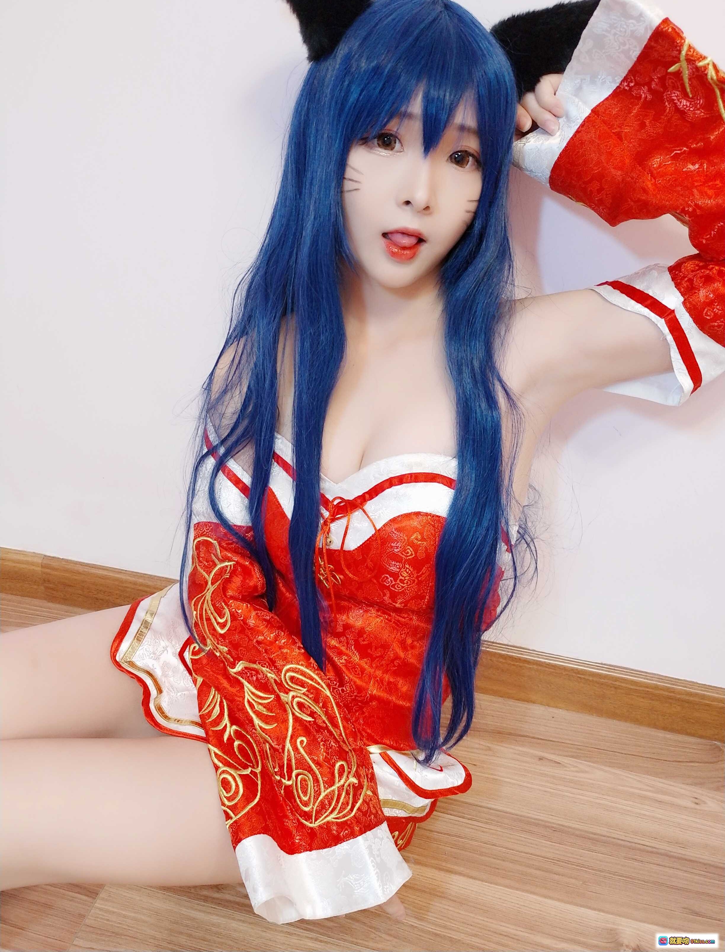 图片[5] - 古川NO.004阿狸cosplay蓝发猫耳红白华丽服饰精致妆容甜美可爱角色扮演写真 - 就要吻
