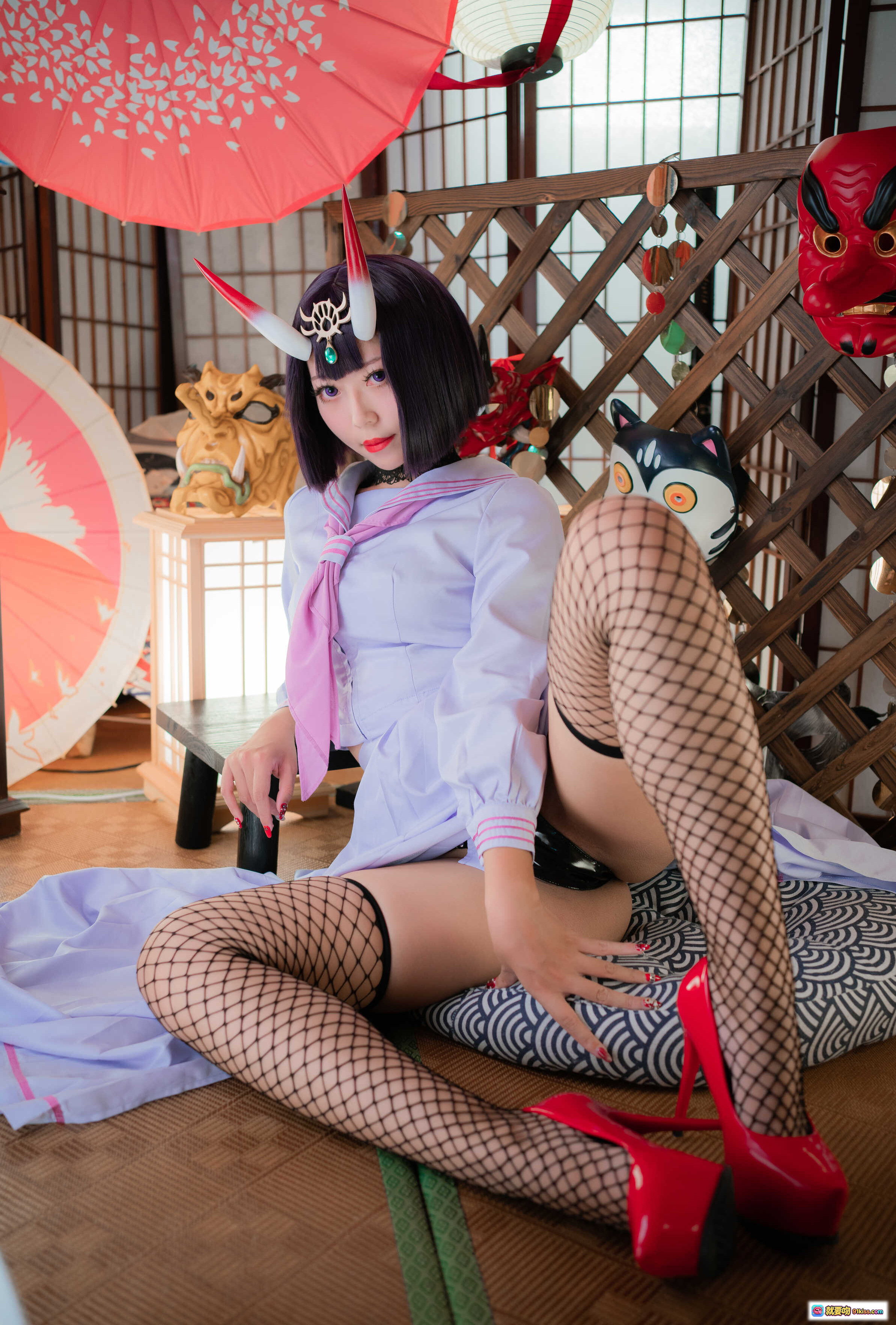 图片[5] - Money冷冷 NO.003 酒吞童子cosplay写真 | 日系少女制服+渔网袜+角饰头饰 | 41P高清图集 - 就要吻