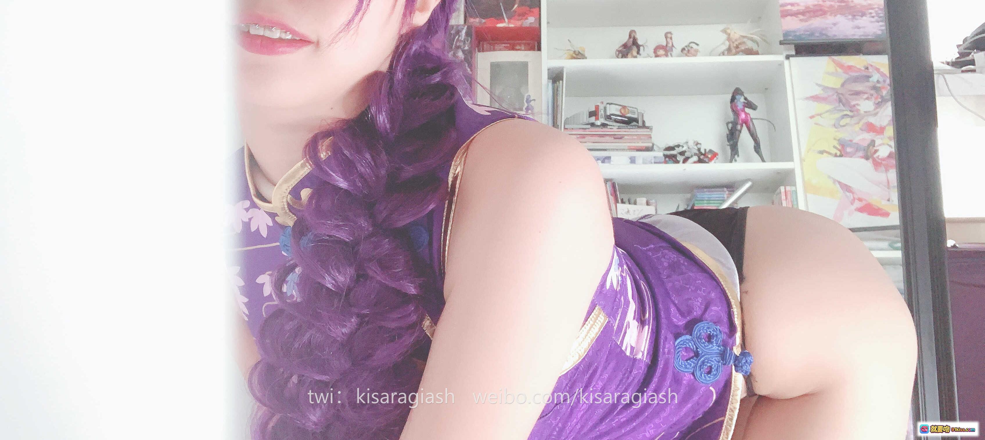 图片[4] - 如月灰NO.010源赖光A紫色旗袍cosplay写真｜长辫紫发精灵耳造型｜精致刺绣和风服饰｜唯美日系角色扮演图集 - 就要吻