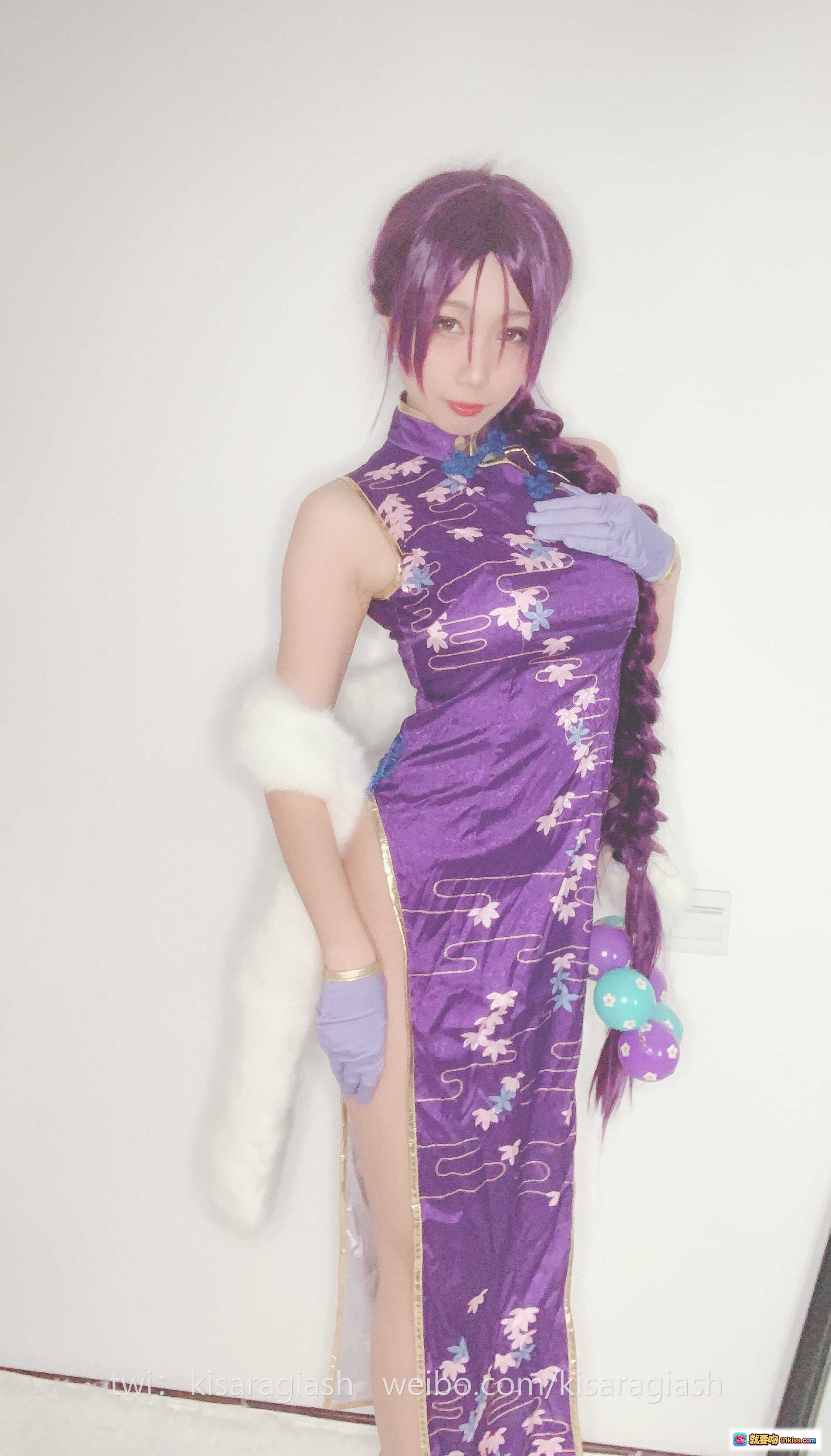 图片[5] - 如月灰NO.010源赖光A紫色旗袍cosplay写真｜长辫紫发精灵耳造型｜精致刺绣和风服饰｜唯美日系角色扮演图集 - 就要吻