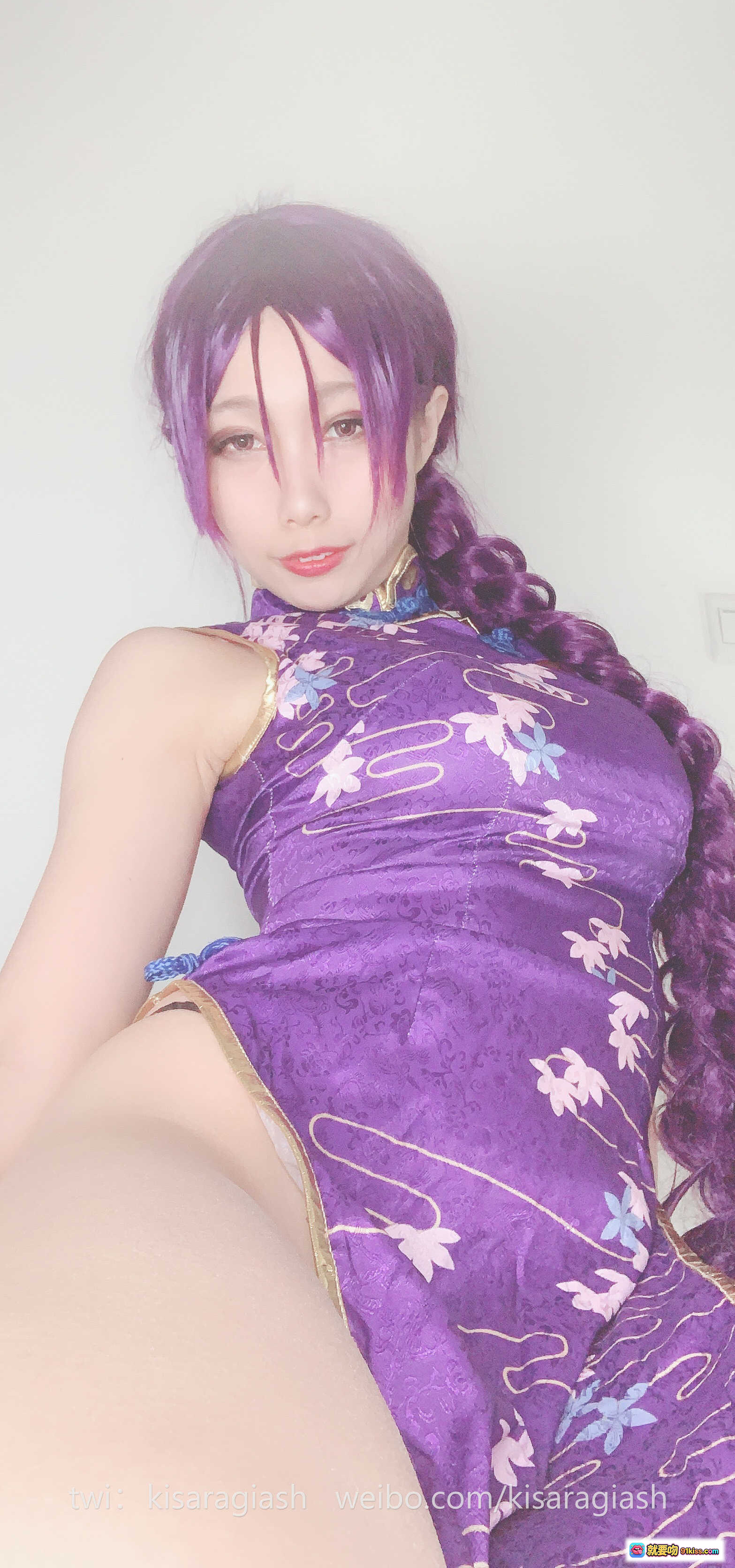 图片[8] - 如月灰NO.010源赖光A紫色旗袍cosplay写真｜长辫紫发精灵耳造型｜精致刺绣和风服饰｜唯美日系角色扮演图集 - 就要吻