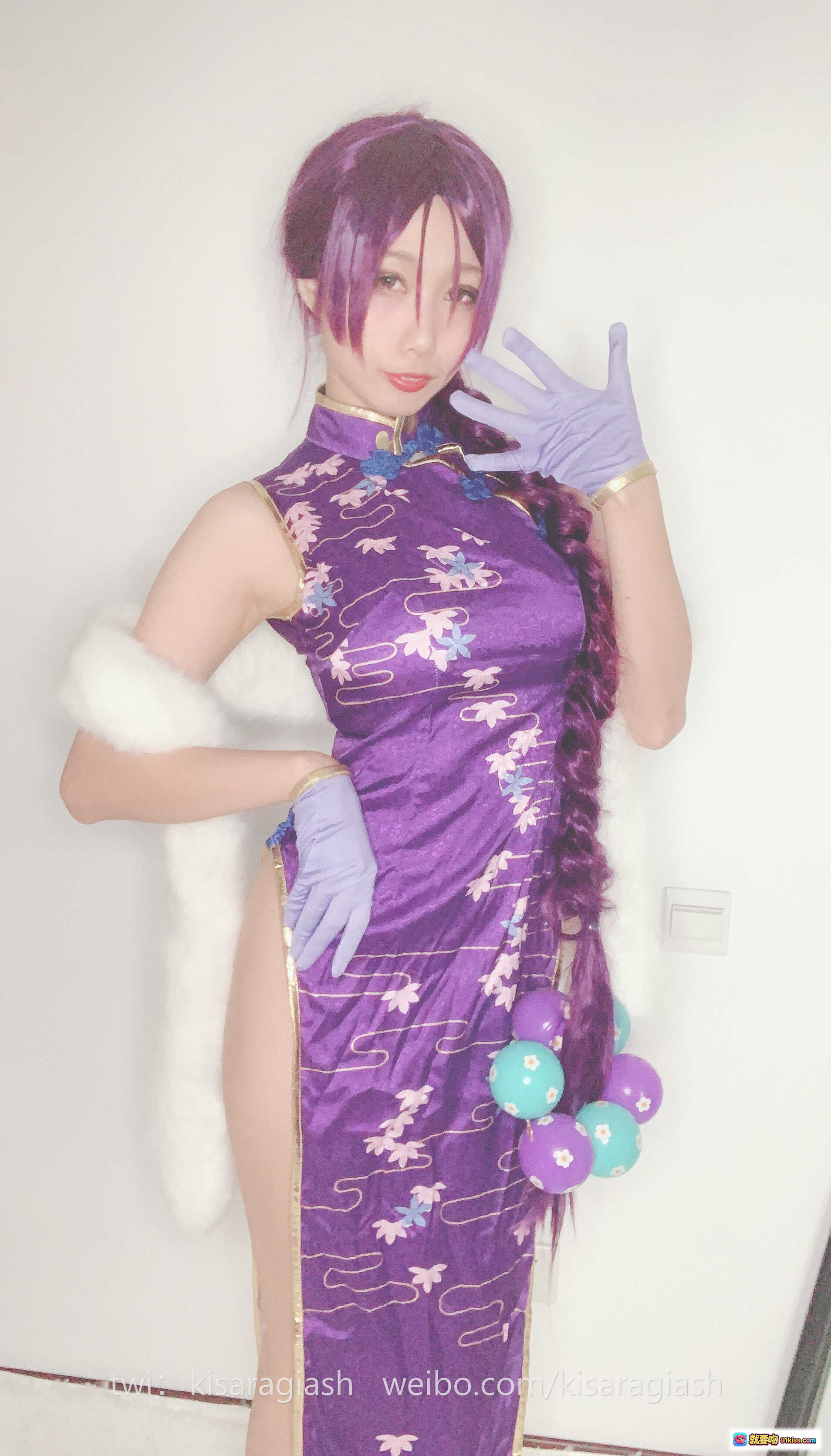 图片[9] - 如月灰NO.010源赖光A紫色旗袍cosplay写真｜长辫紫发精灵耳造型｜精致刺绣和风服饰｜唯美日系角色扮演图集 - 就要吻