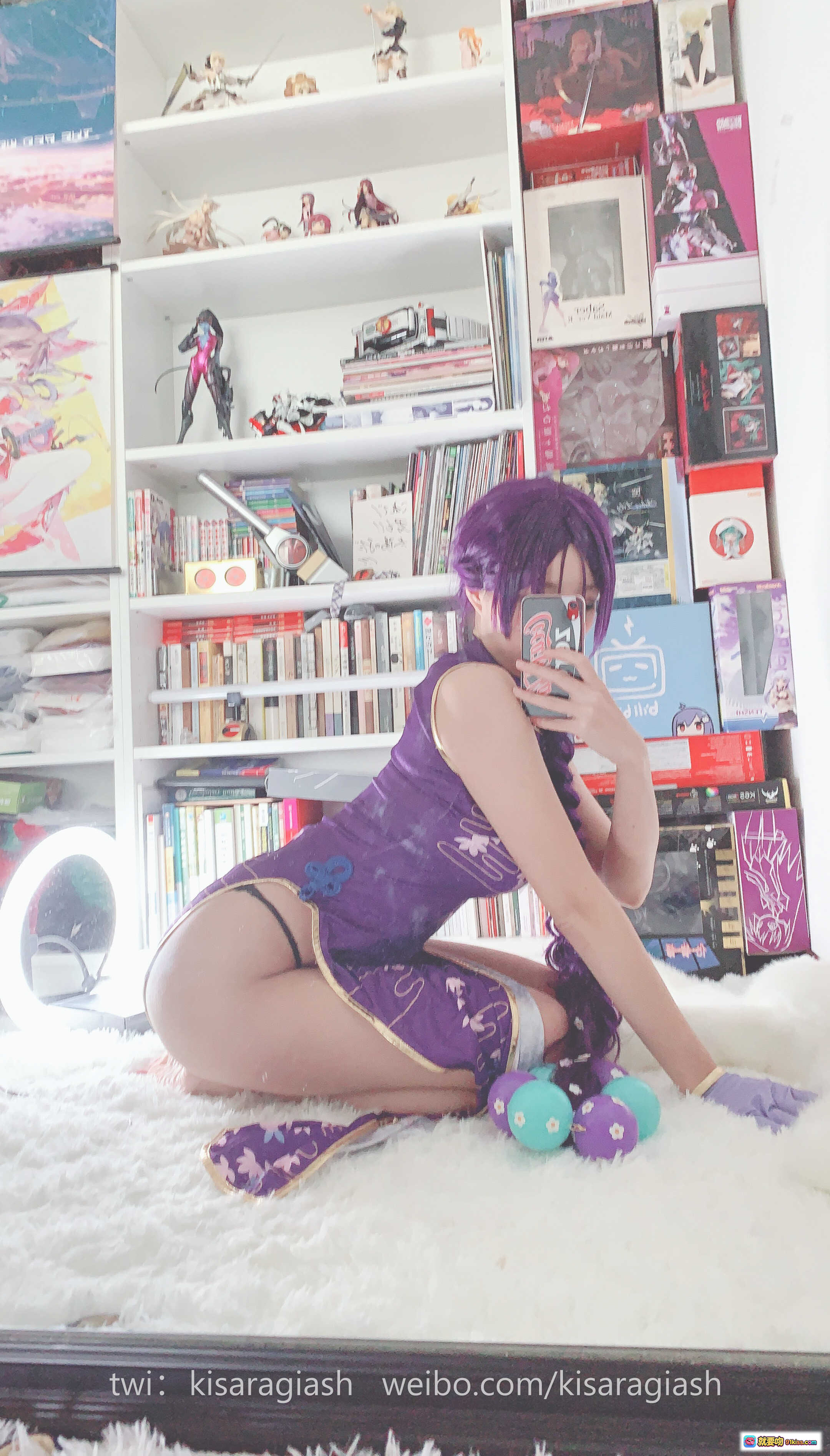 图片[7] - 如月灰NO.010源赖光A紫色旗袍cosplay写真｜长辫紫发精灵耳造型｜精致刺绣和风服饰｜唯美日系角色扮演图集 - 就要吻