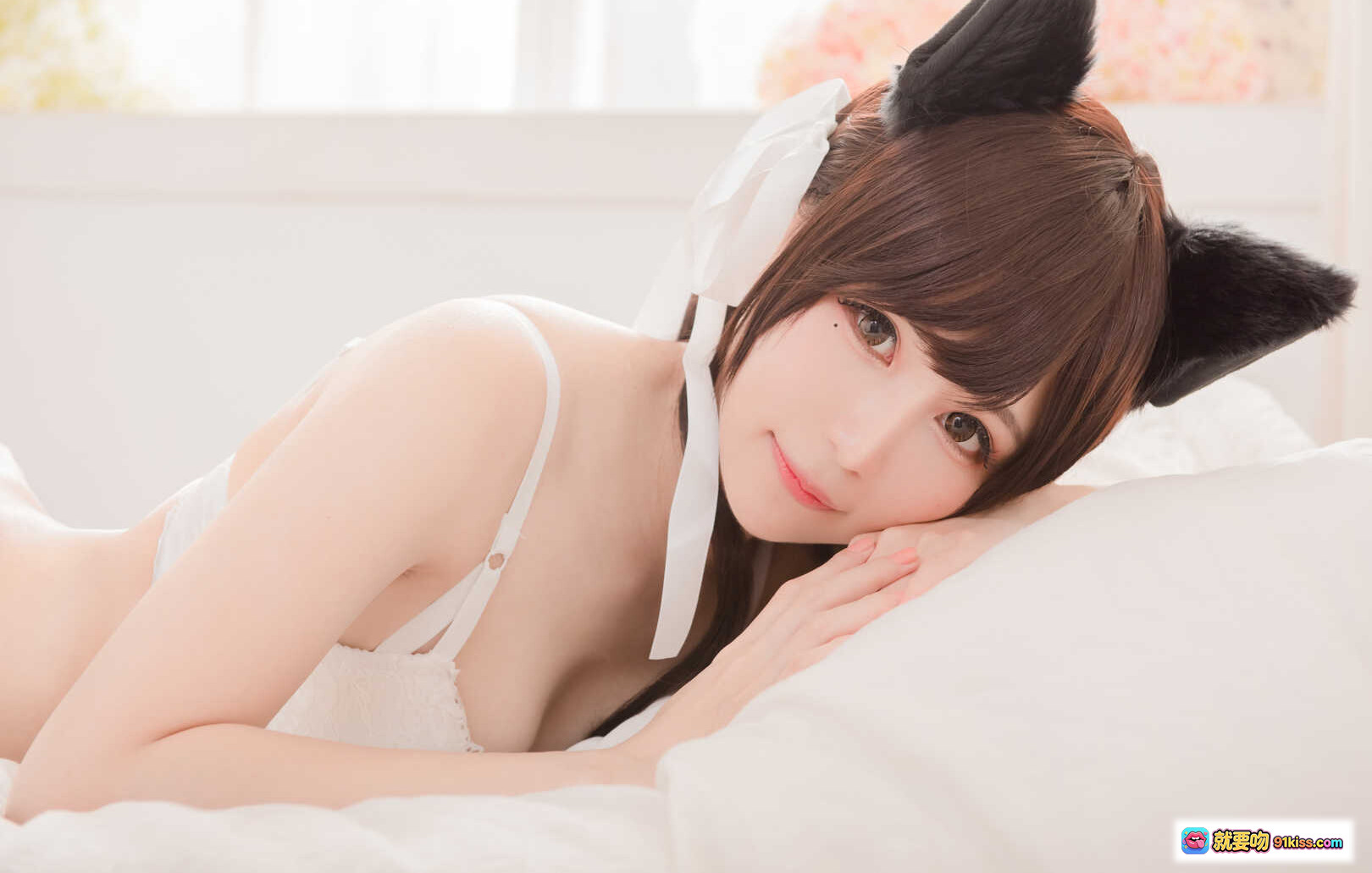 图片[2] - 白神泱NO.003白色内衣兽耳写真 甜美猫耳少女蕾丝吊带性感私房照 - 就要吻