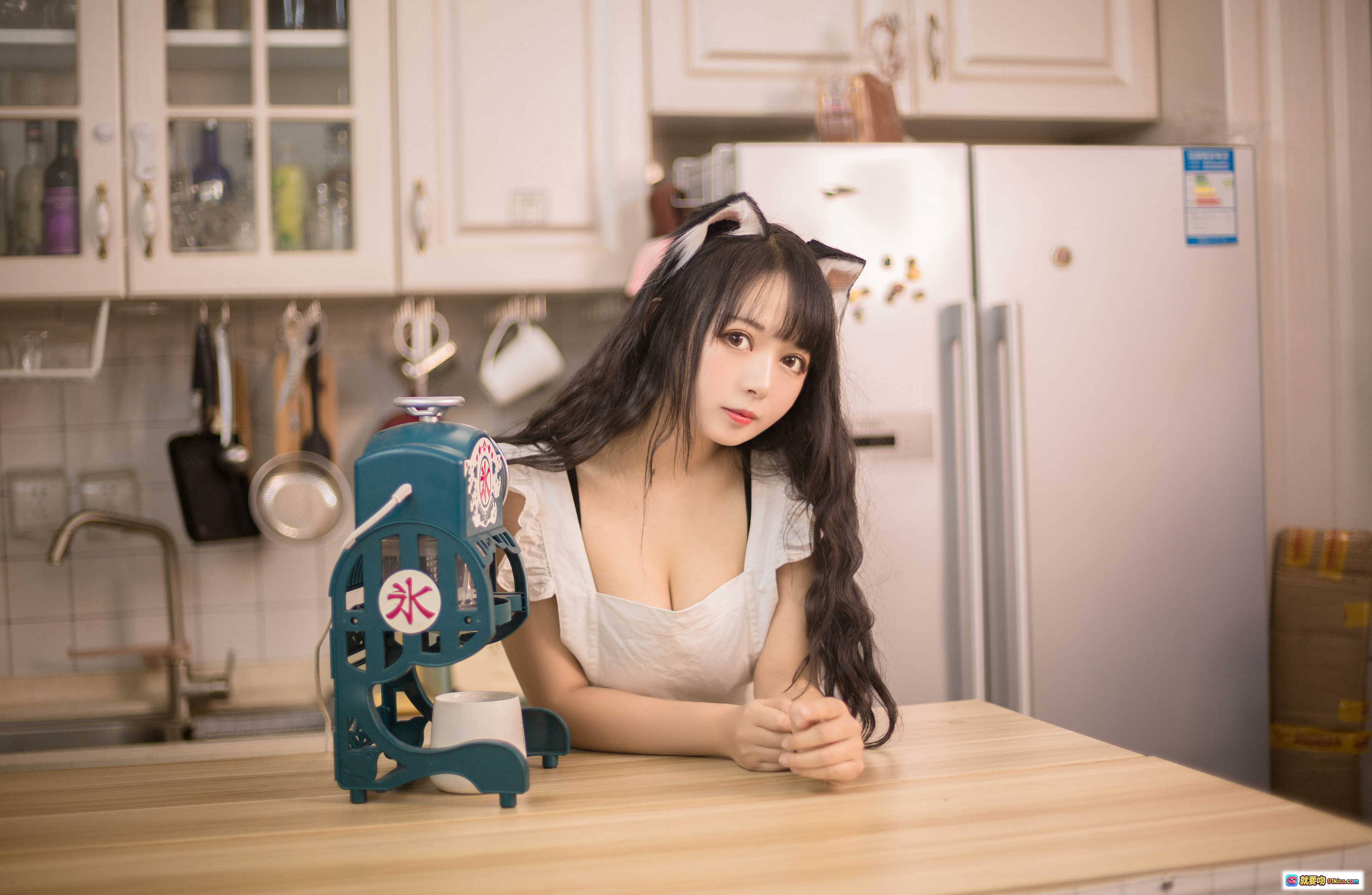 图片[6] - 黑猫猫OvO NO.006 厨房写真 猫耳少女 长发甜美 可爱萌系 11P高清图集 - 就要吻