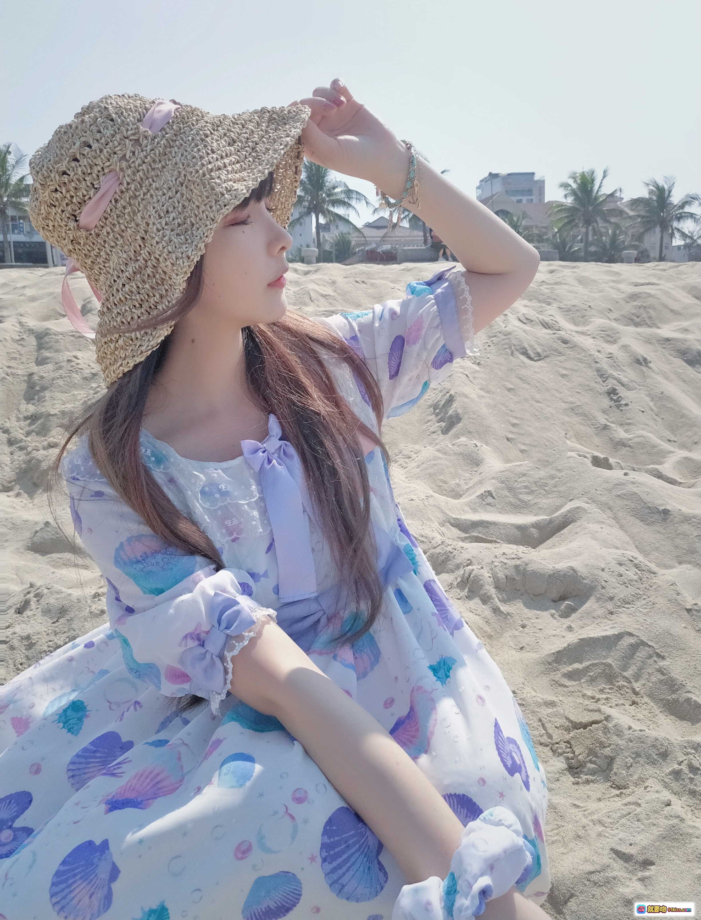 图片[6] - 古川NO.006白贝壳沙滩写真｜草帽洛丽塔裙少女风｜海边度假甜美风穿搭｜10P高清图集 - 就要吻