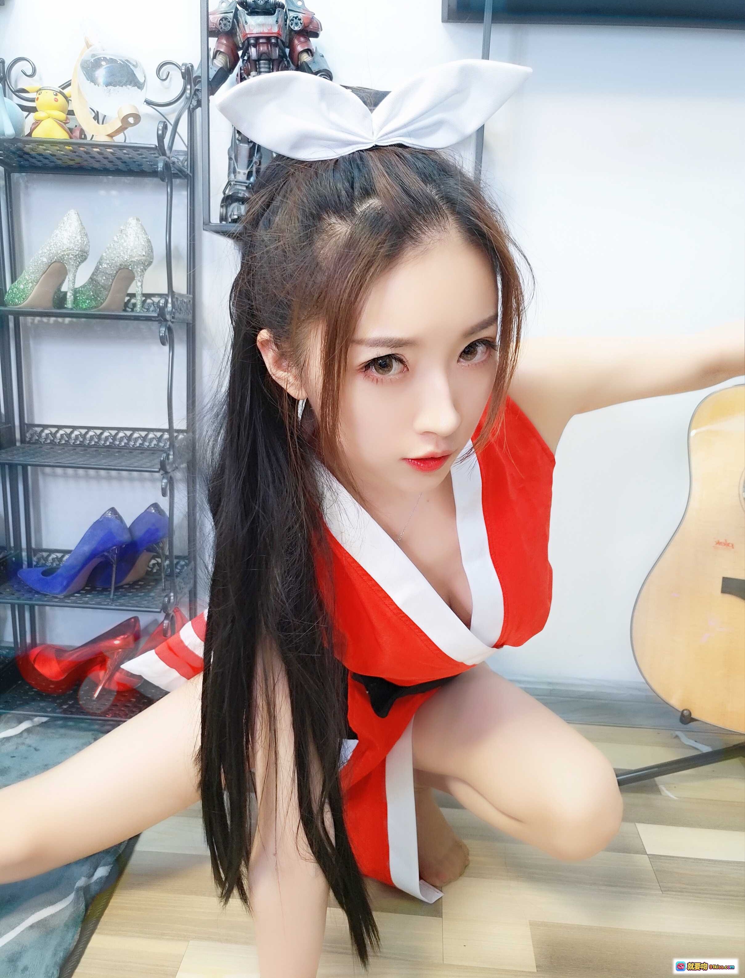 图片[3] - 小女巫露娜COS不知火舞红白战衣兔耳造型性感写真23P高清图集 - 就要吻