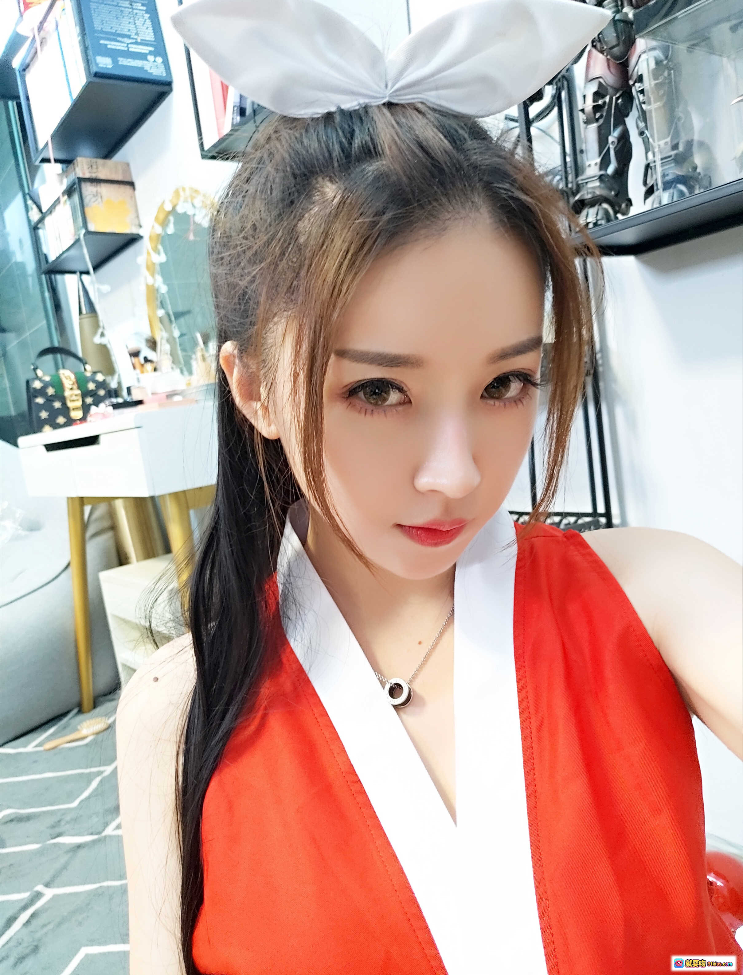 图片[4] - 小女巫露娜COS不知火舞红白战衣兔耳造型性感写真23P高清图集 - 就要吻