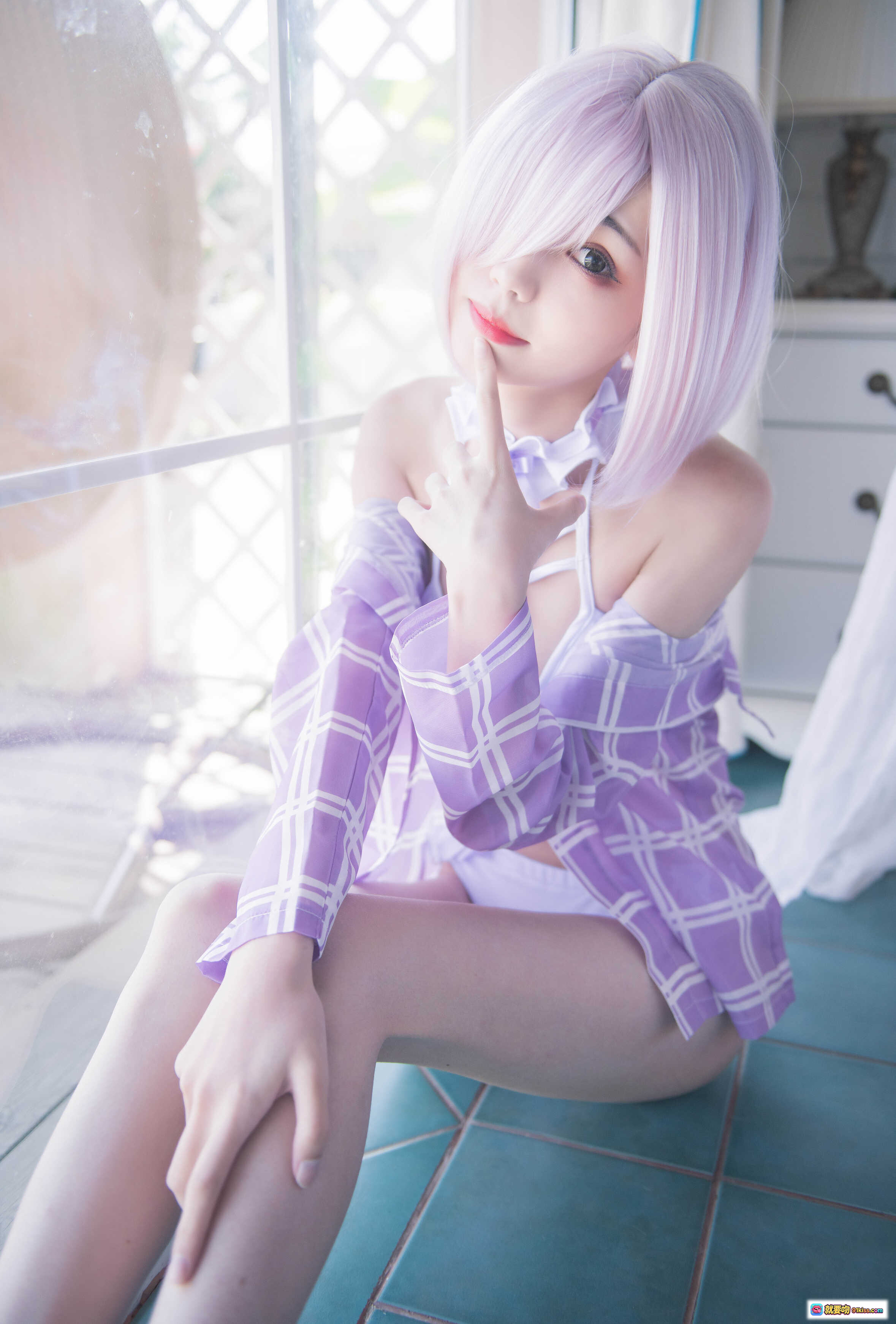 图片[5] - 玛修泳装COS写真 | 粉发少女海边码头紫格子比基尼 | 你的负卿NO.007高清17P美图 - 就要吻