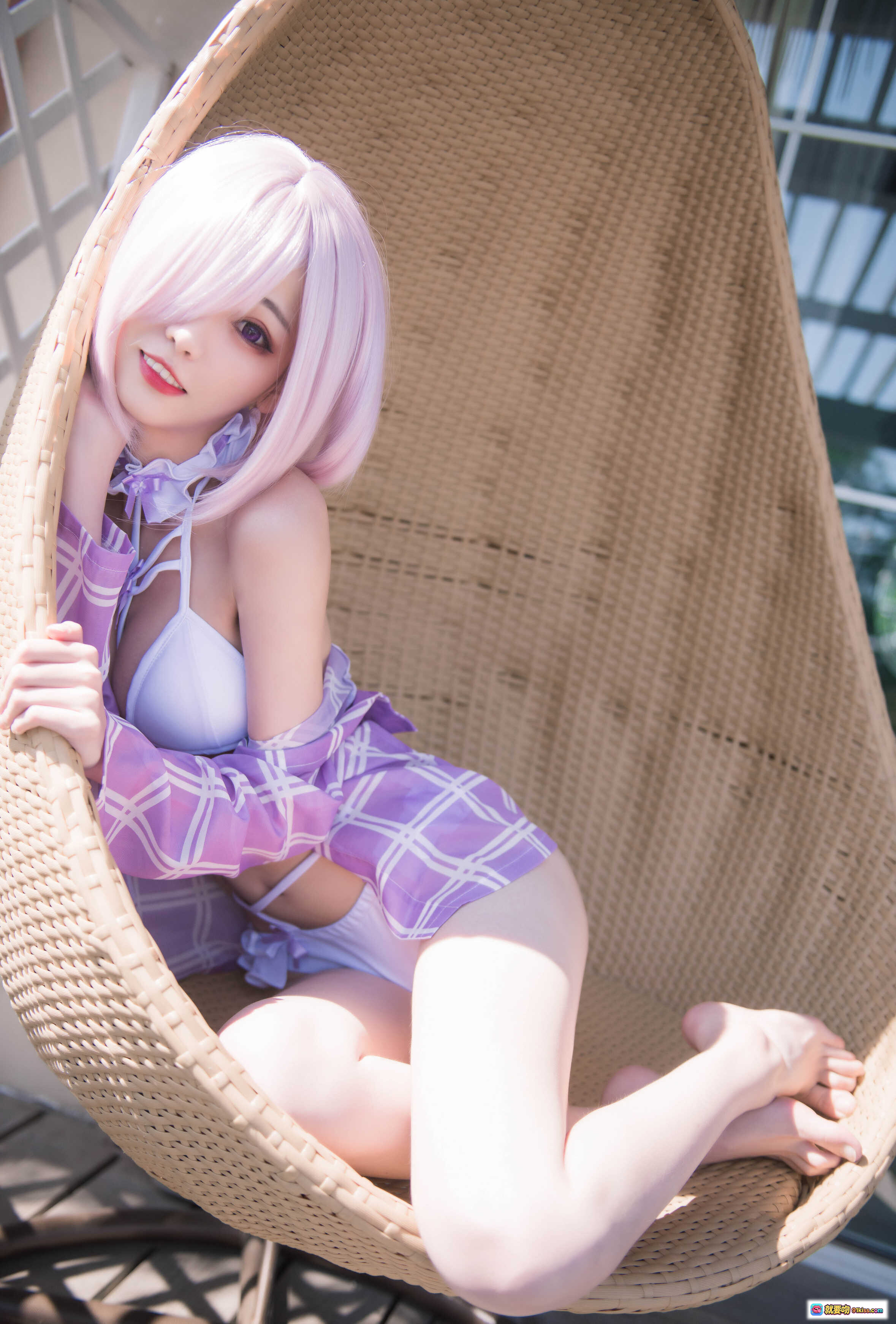 图片[8] - 玛修泳装COS写真 | 粉发少女海边码头紫格子比基尼 | 你的负卿NO.007高清17P美图 - 就要吻