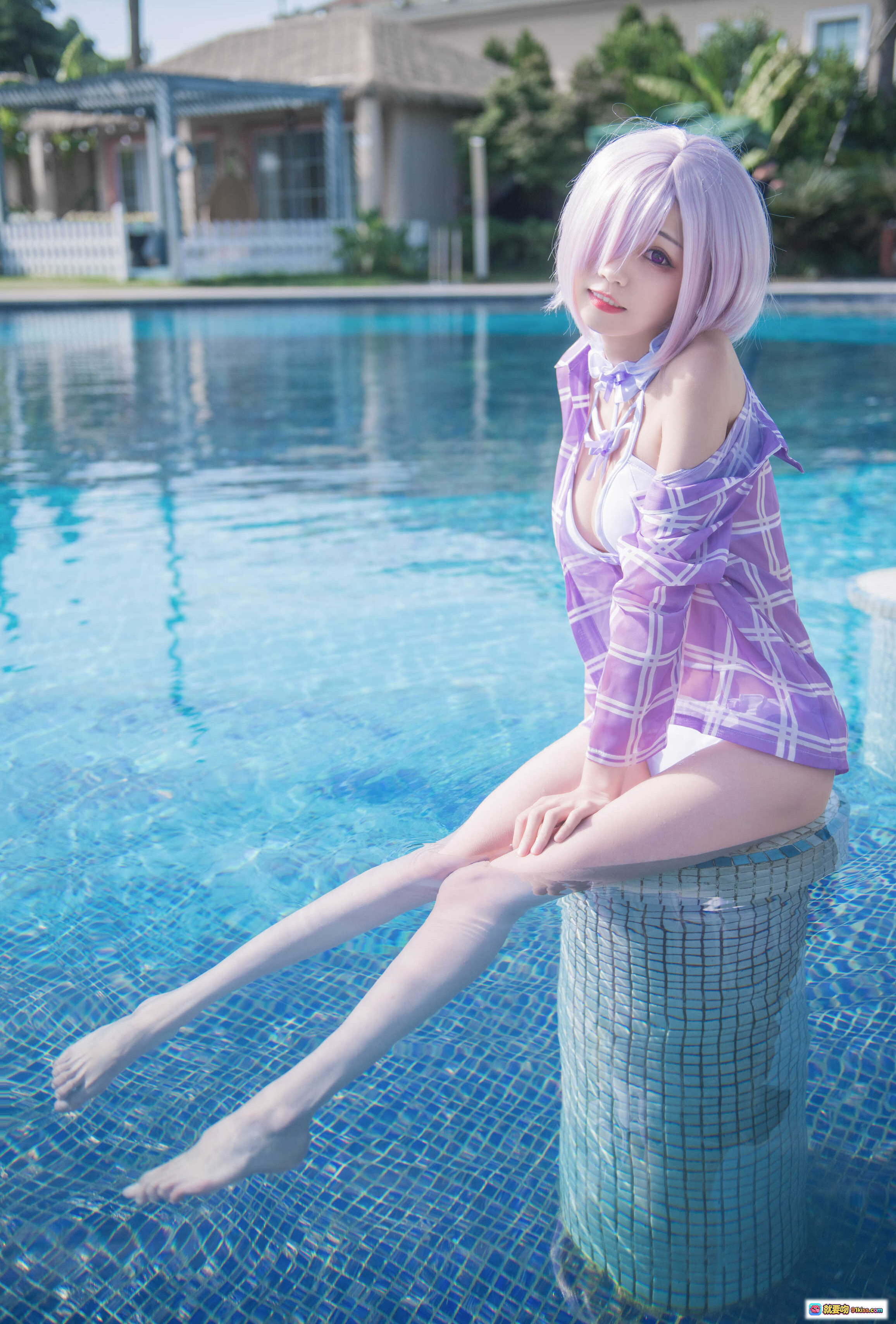 图片[10] - 玛修泳装COS写真 | 粉发少女海边码头紫格子比基尼 | 你的负卿NO.007高清17P美图 - 就要吻