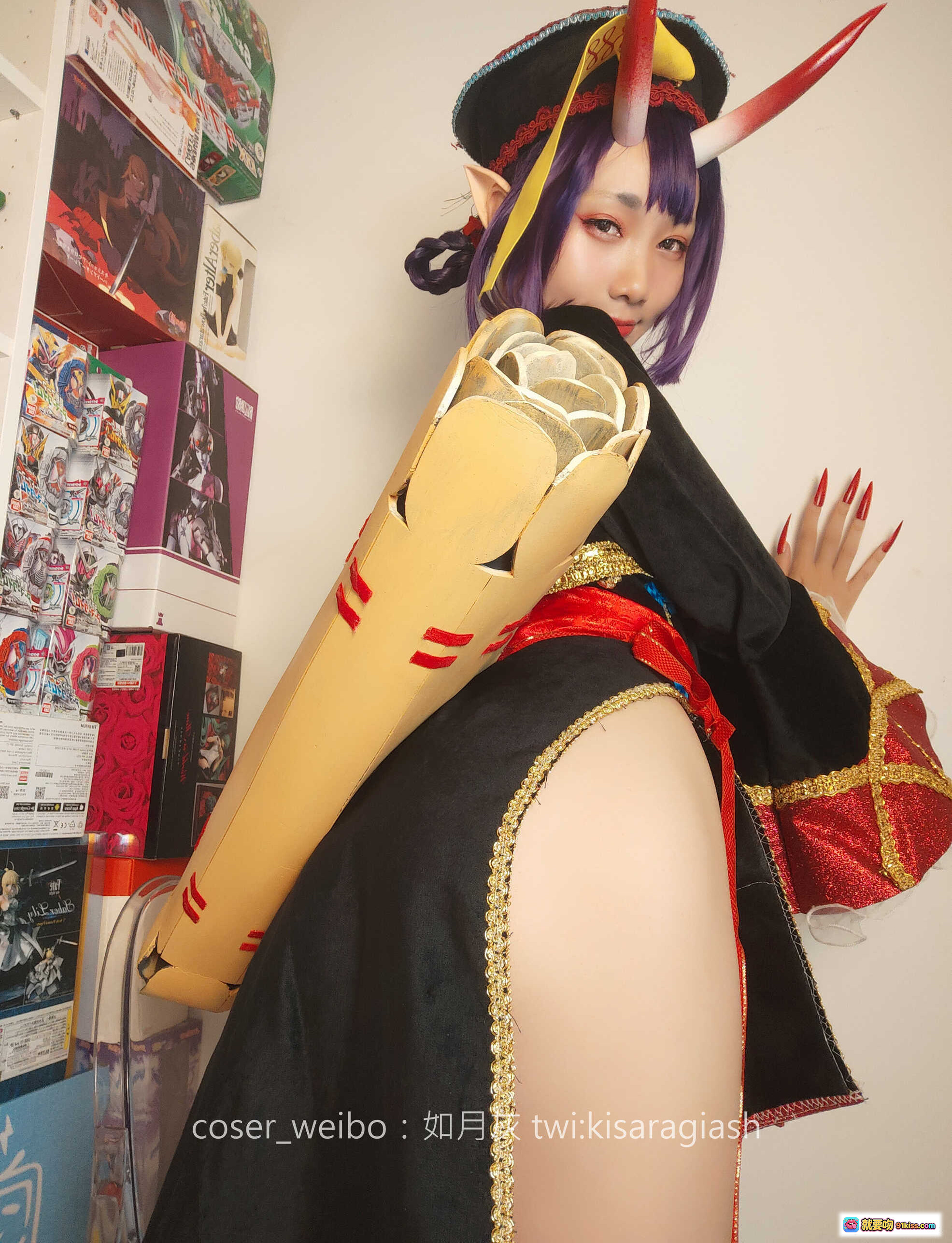 图片[8] - 如月灰cos酒吞僵尸造型紫发角饰红裙丝袜美腿写真集No.018动漫角色扮演高清图集 - 就要吻