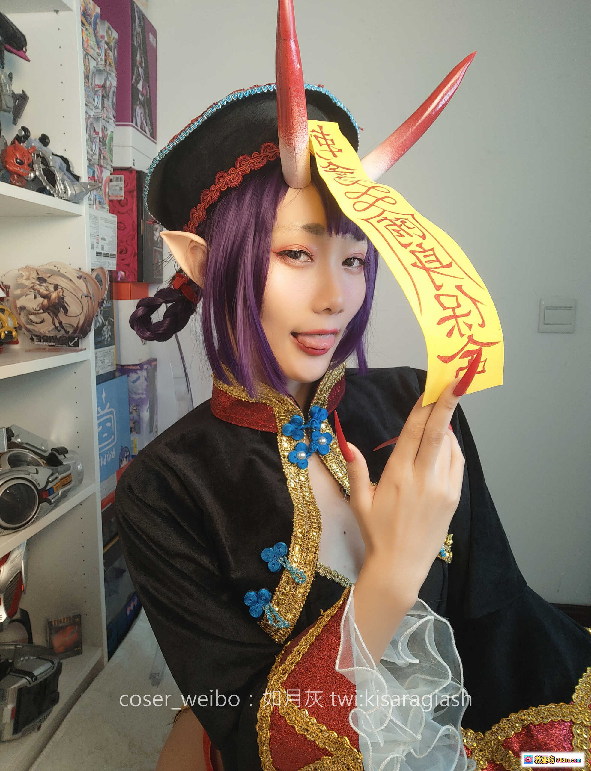 图片[7] - 如月灰cos酒吞僵尸造型紫发角饰红裙丝袜美腿写真集No.018动漫角色扮演高清图集 - 就要吻