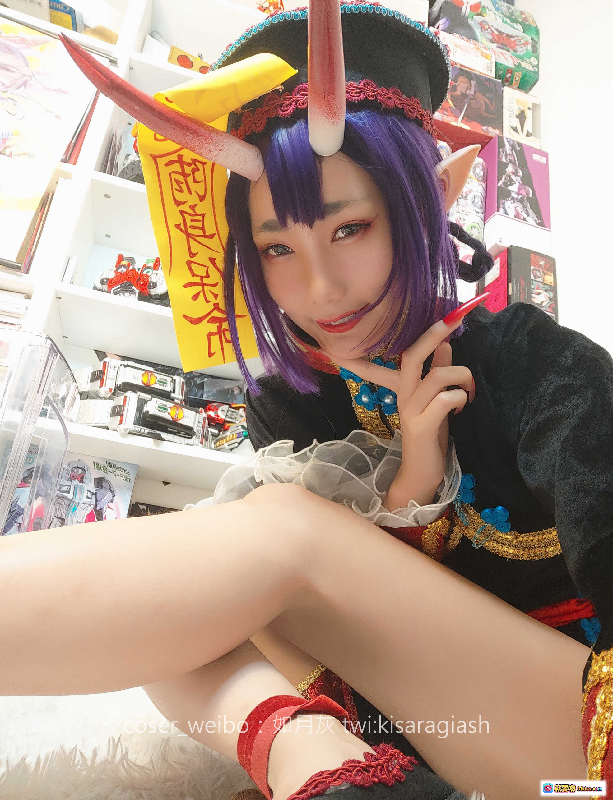 图片[3] - 如月灰cos酒吞僵尸造型紫发角饰红裙丝袜美腿写真集No.018动漫角色扮演高清图集 - 就要吻