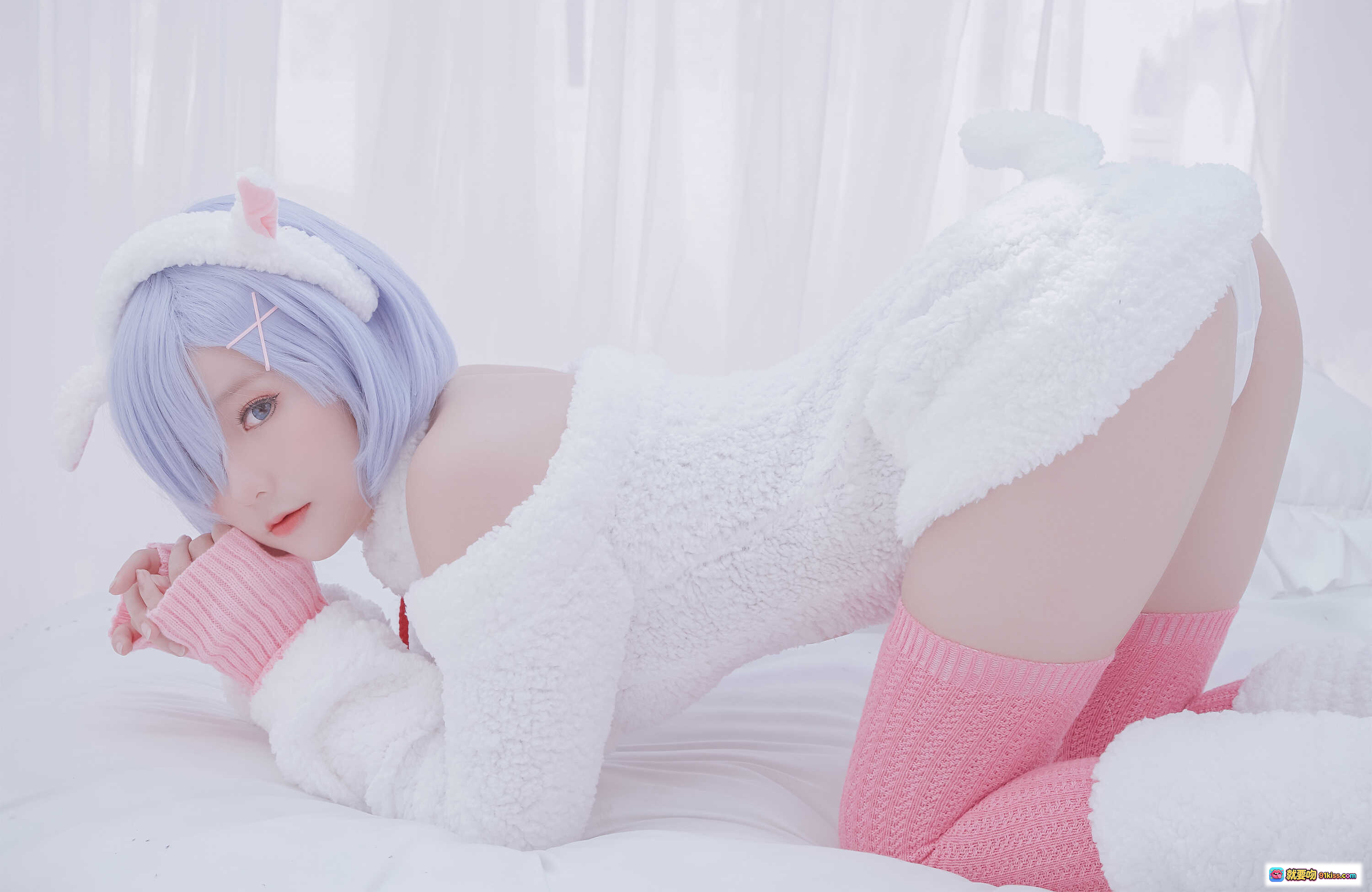 图片[4] - Messie Huang NO.06 Rem the Sheep Cosplay写真｜白裙蓝发少女｜纯欲风性感摆拍｜46P高清图集 - 就要吻