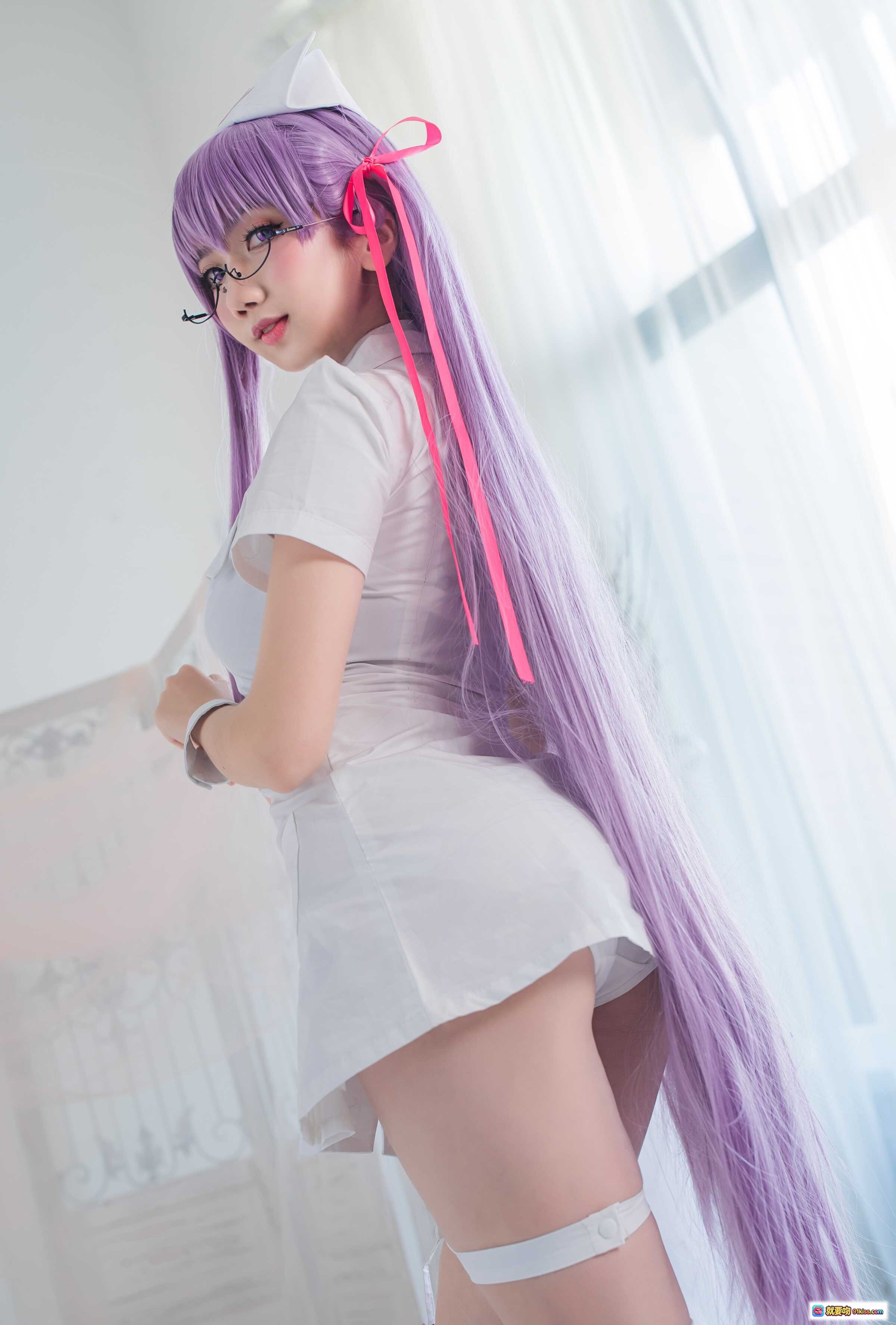 图片[8] - 迷失人形NO.009 BB护士cosplay紫发眼镜白裙窗纱光影写真28P55MB - 就要吻