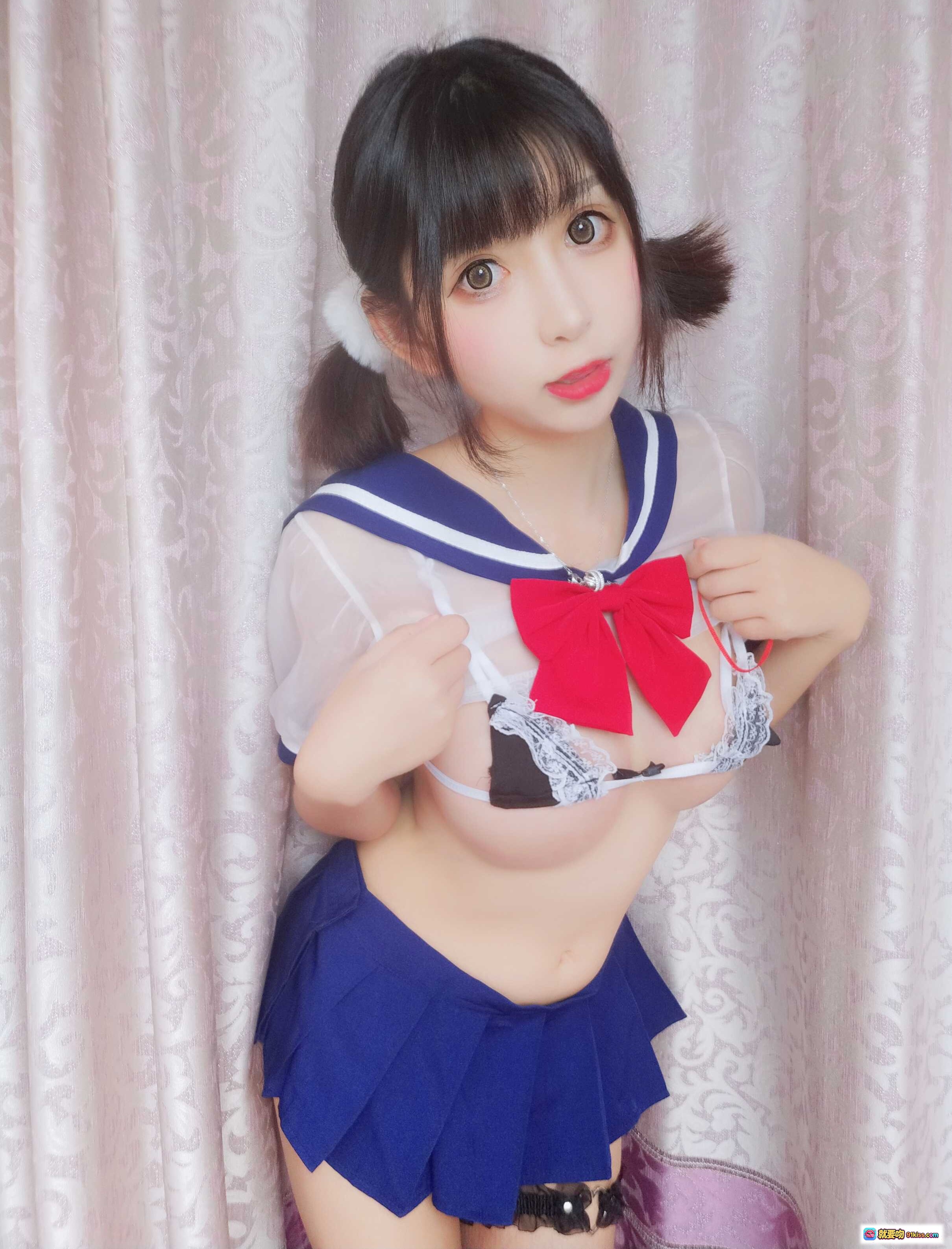 图片[3] - 小酥酱NO.006水手服写真 25P高清美图 蓝色百褶裙红蝴蝶结 双马尾少女风 性感蕾丝内衣 黑色吊袜带 甜美诱惑私房照 - 就要吻