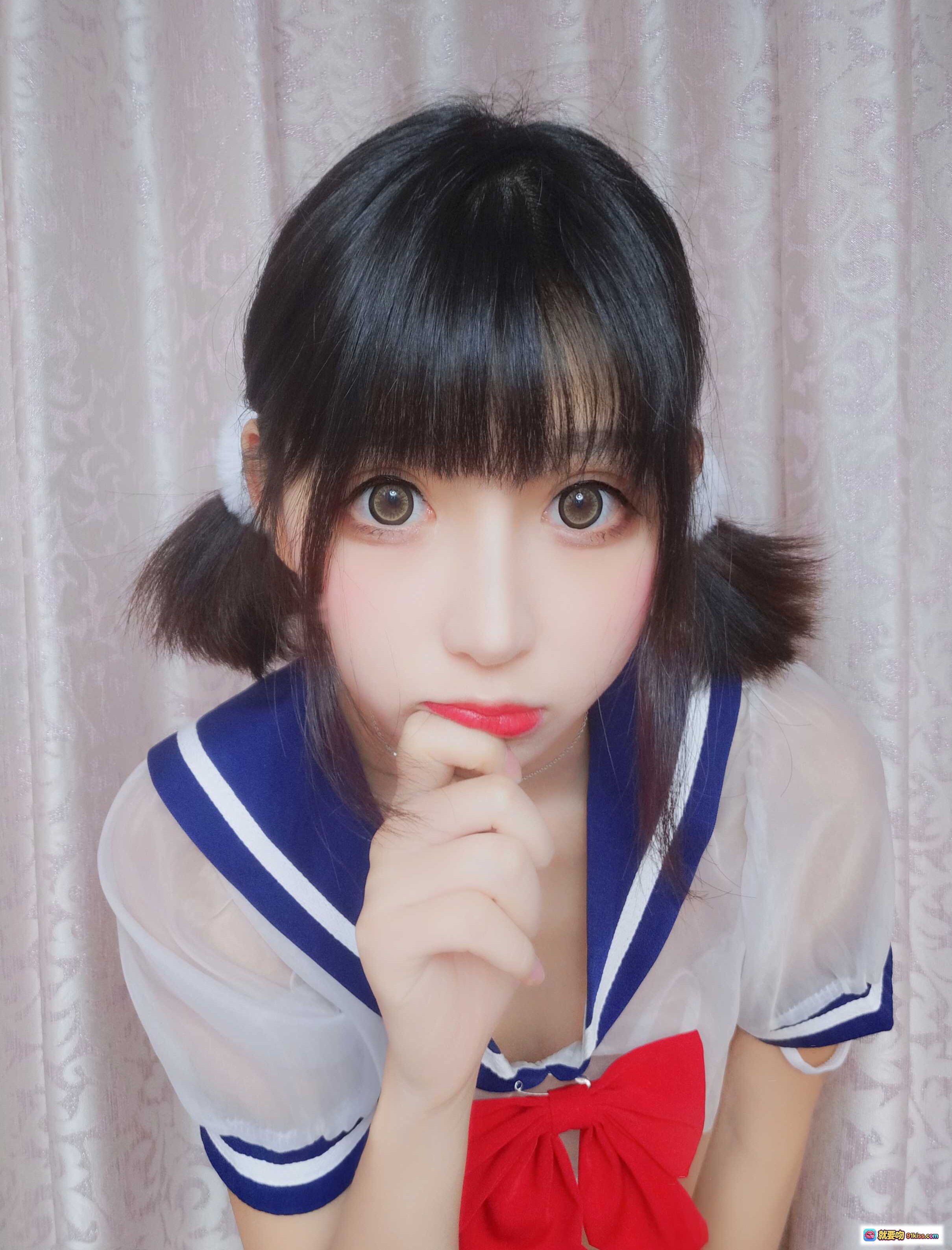 图片[4] - 小酥酱NO.006水手服写真 25P高清美图 蓝色百褶裙红蝴蝶结 双马尾少女风 性感蕾丝内衣 黑色吊袜带 甜美诱惑私房照 - 就要吻