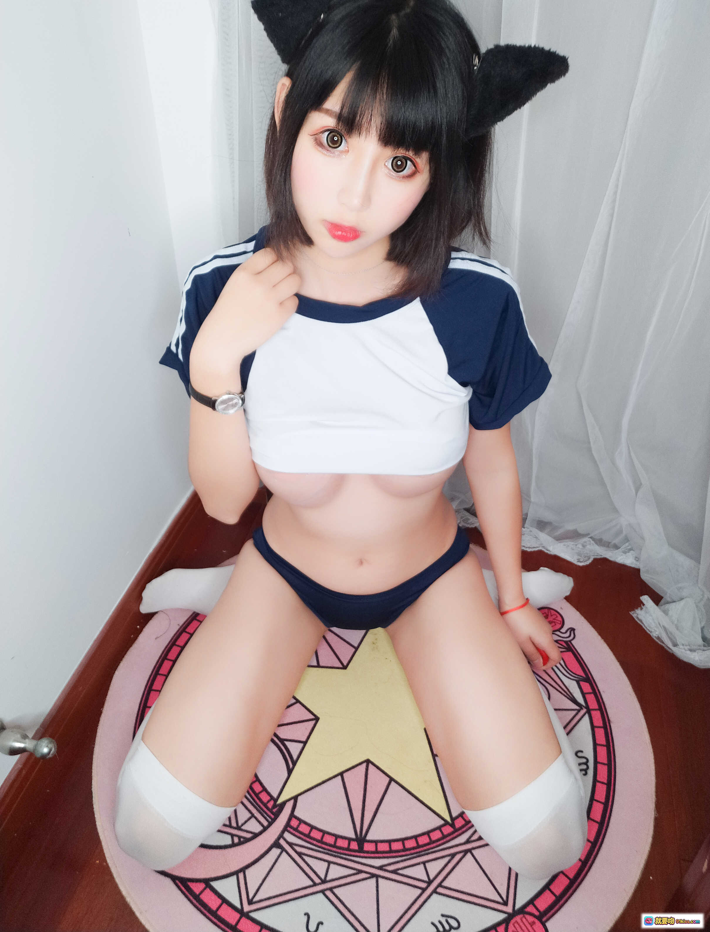 图片[6] - 小酥酱NO.013体操服写真 甜美猫耳少女蓝白短袖露脐装性感比基尼私房照31P高清图集 - 就要吻