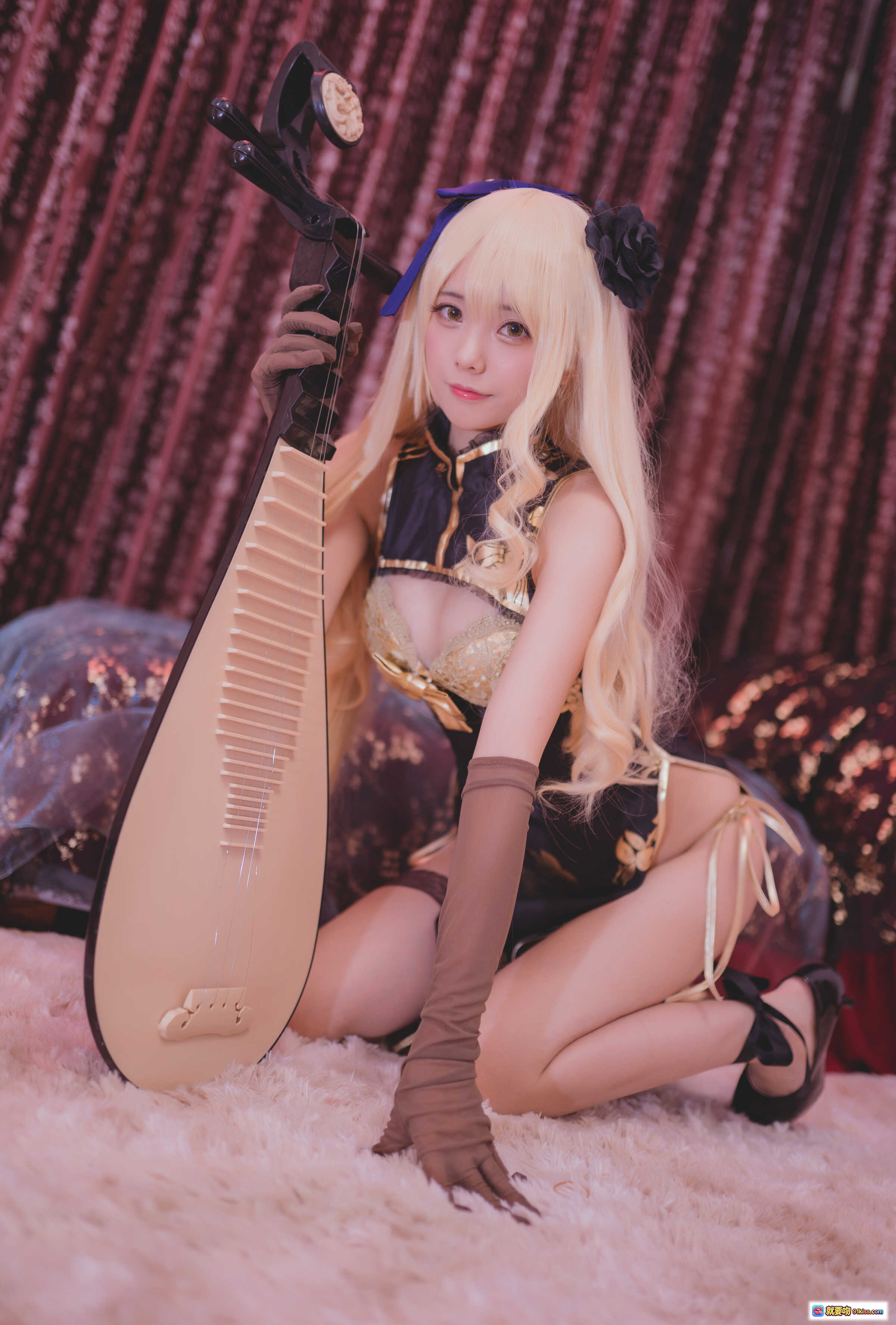 图片[4] - 小野妹子W NO.021金莲旗袍Cosplay写真 11P高清美图 金发蓝饰蕾丝长袜日系和风场景 - 就要吻