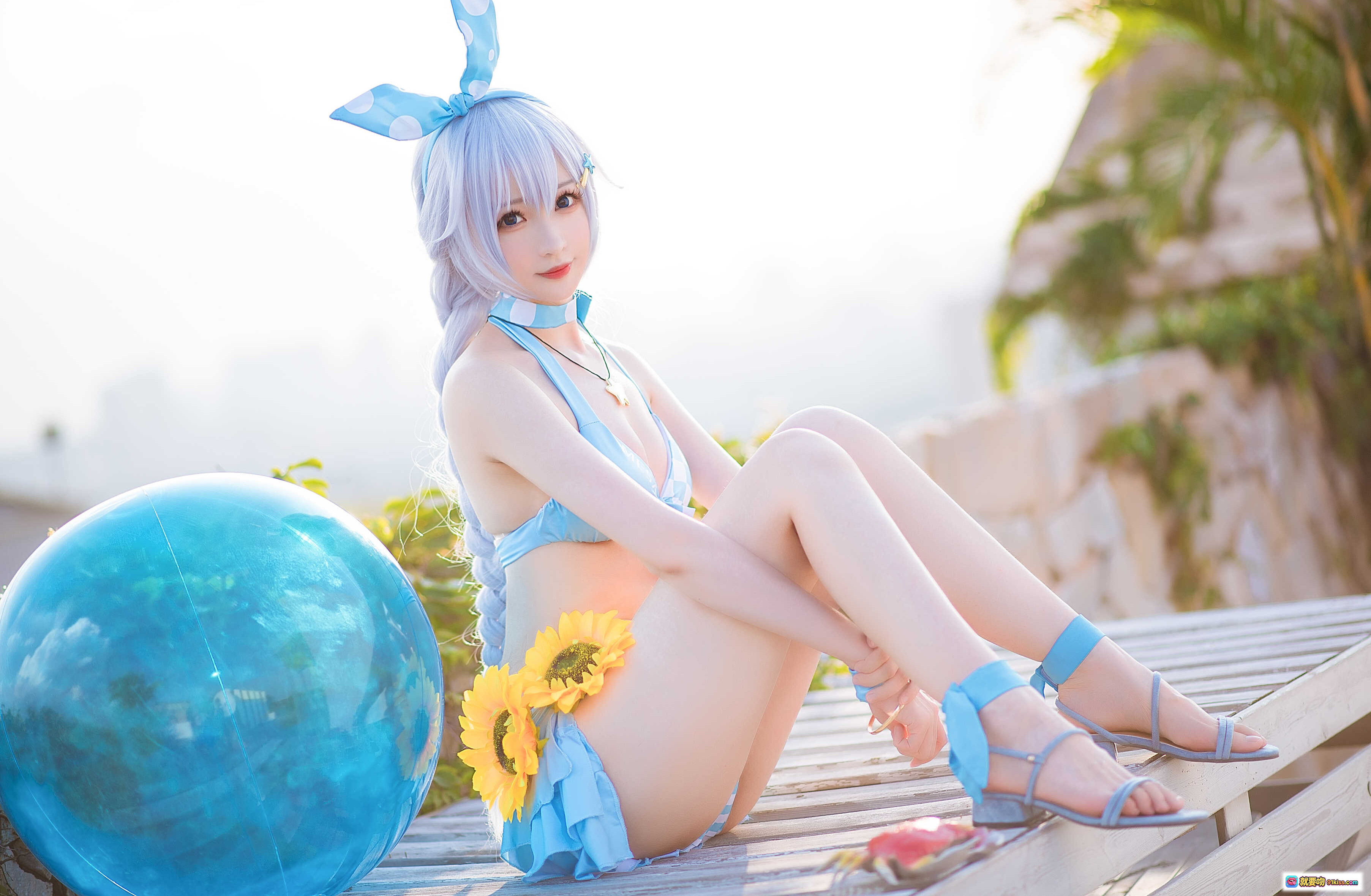 图片[8] - 南宫NO.011琪亚娜泳装cosplay 蓝白格纹兔耳少女 水手风比基尼 夏日阳光写真 甜美双马尾造型 - 就要吻