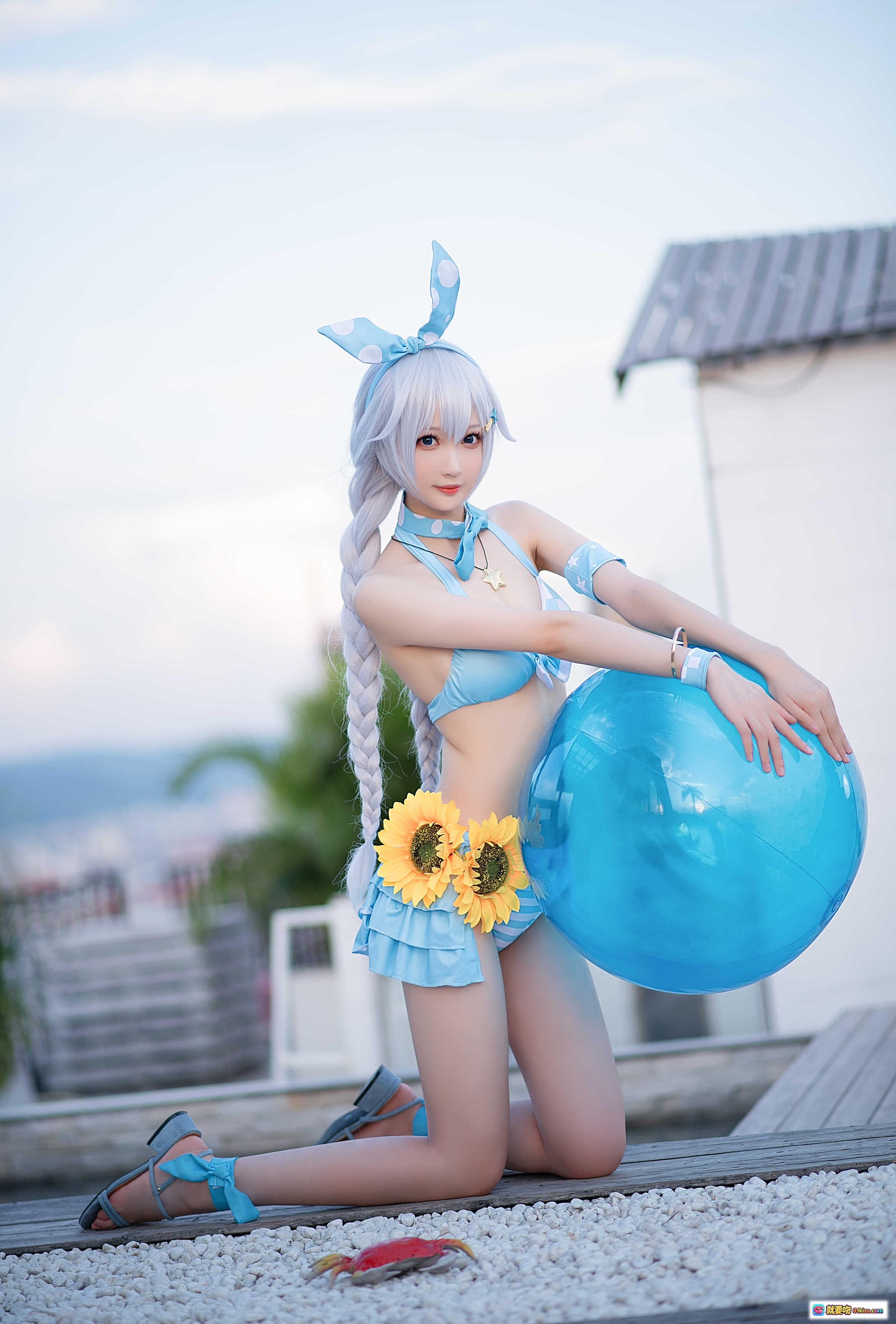 图片[6] - 南宫NO.011琪亚娜泳装cosplay 蓝白格纹兔耳少女 水手风比基尼 夏日阳光写真 甜美双马尾造型 - 就要吻