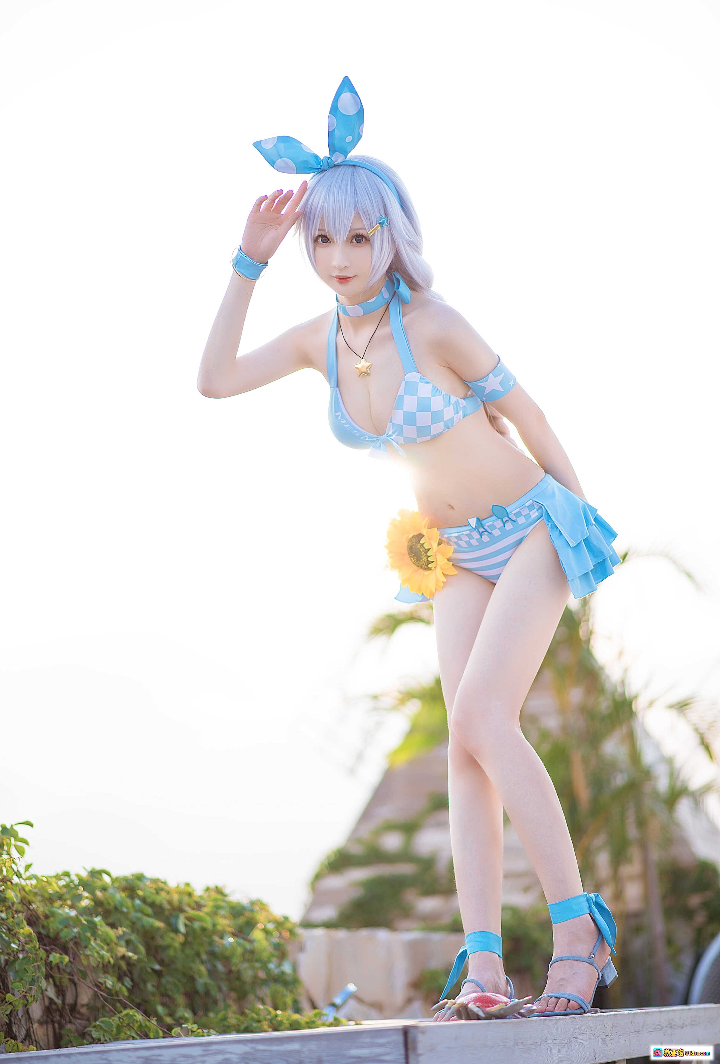 图片[5] - 南宫NO.011琪亚娜泳装cosplay 蓝白格纹兔耳少女 水手风比基尼 夏日阳光写真 甜美双马尾造型 - 就要吻