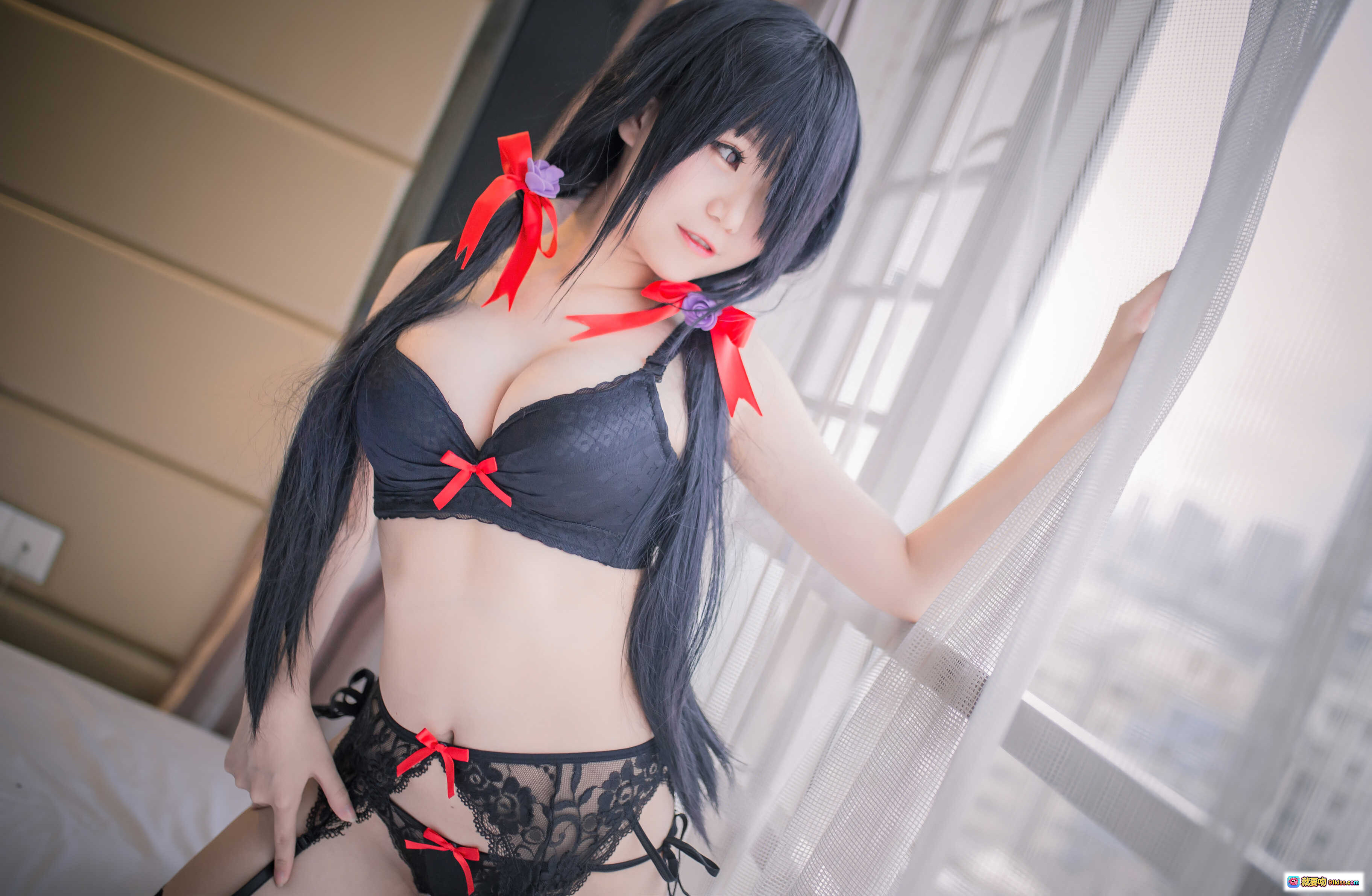 图片[9] - Yoko宅夏NO.007狂三内衣写真 30P高清黑红蕾丝性感cosplay美腿吊袜带私房摄影 - 就要吻