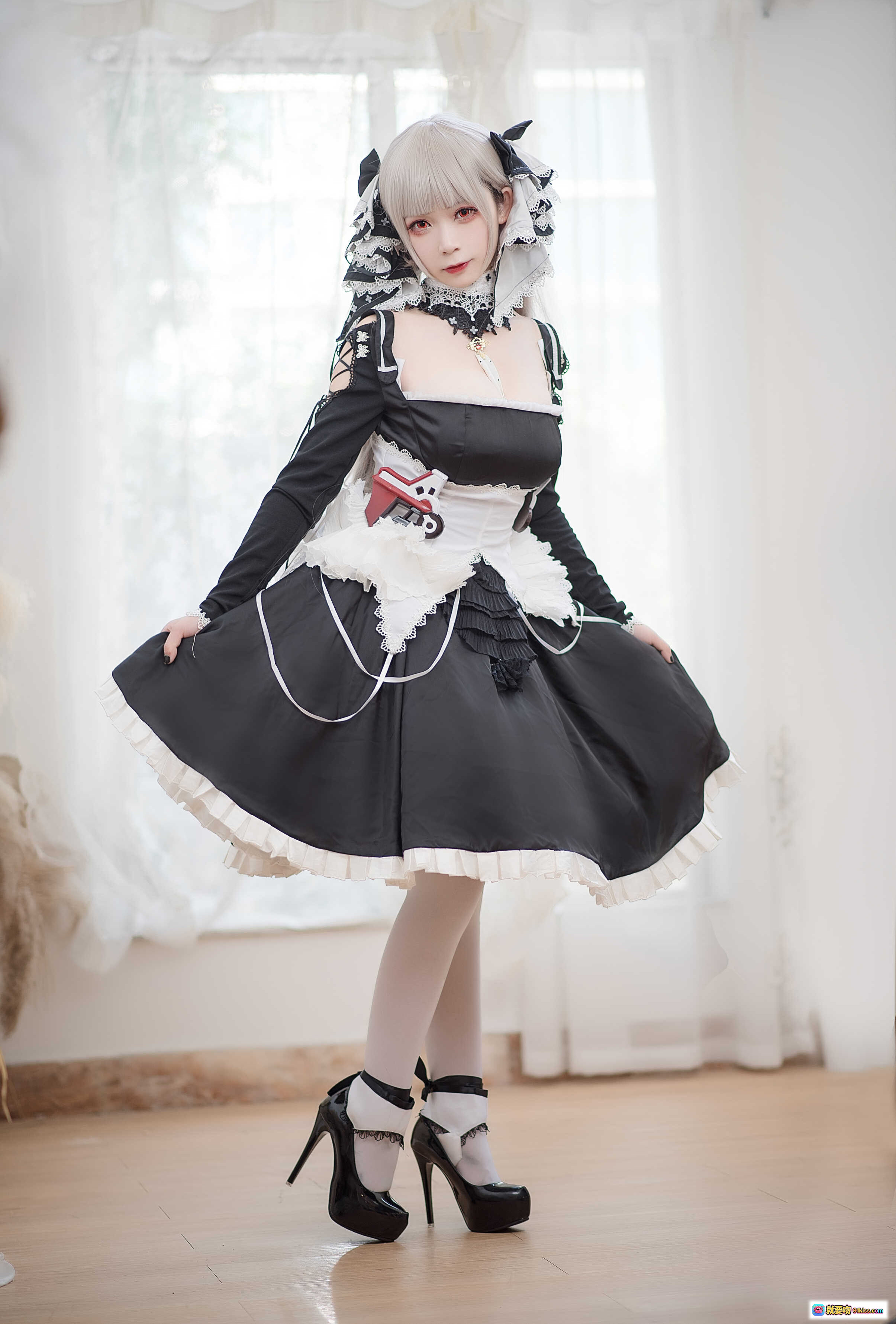 樱落酱NO.009可畏cosplay黑白色洛丽塔女仆装高跟鞋写真14P高清图集 - 就要吻