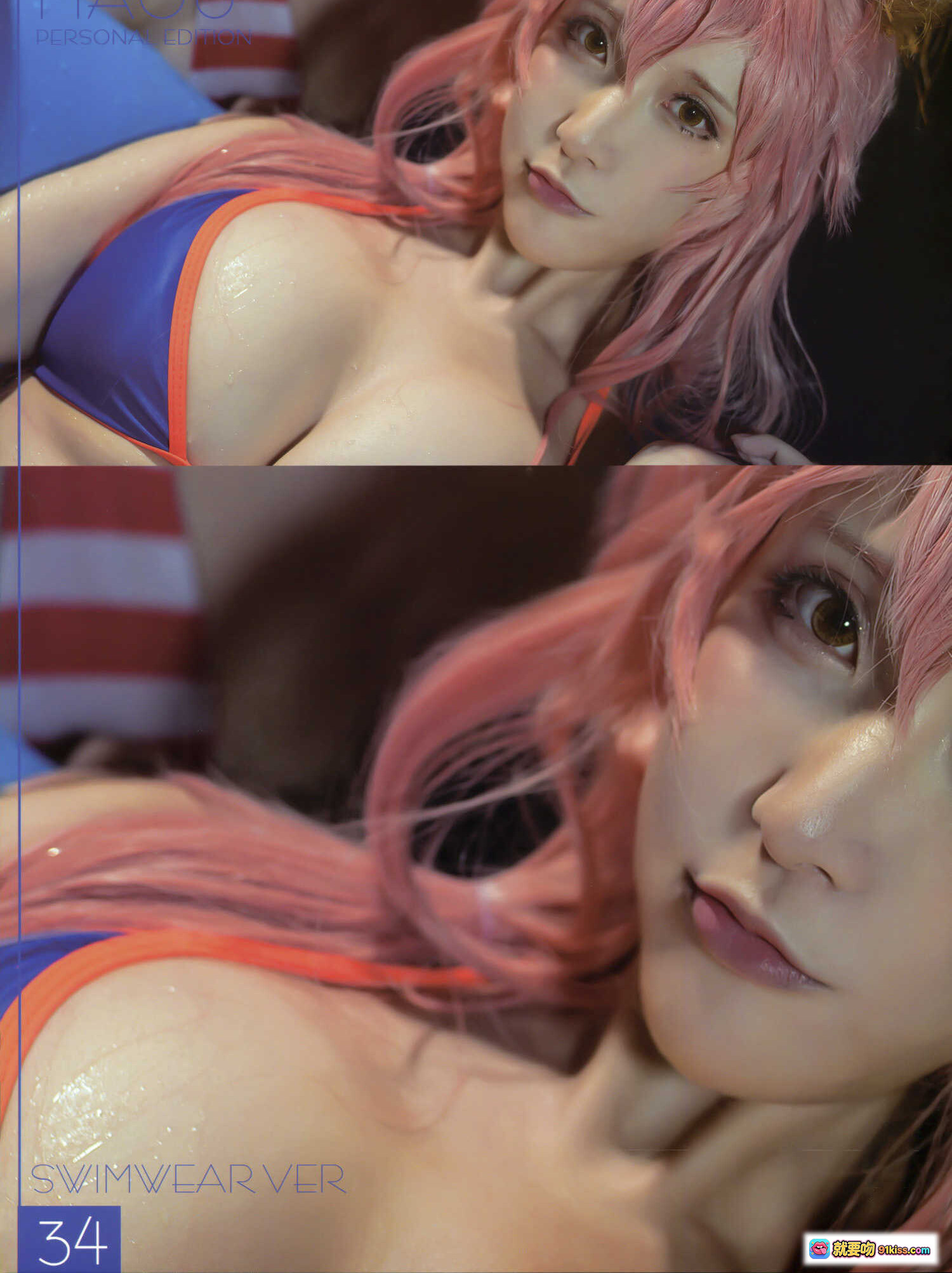 图片[7] - 玉藻前泳装Cosplay写真 | 粉发狐耳草帽少女 | MAOU个人版第36期 | 比基尼性感摆拍 | 狐尾装饰梦幻背景 - 就要吻