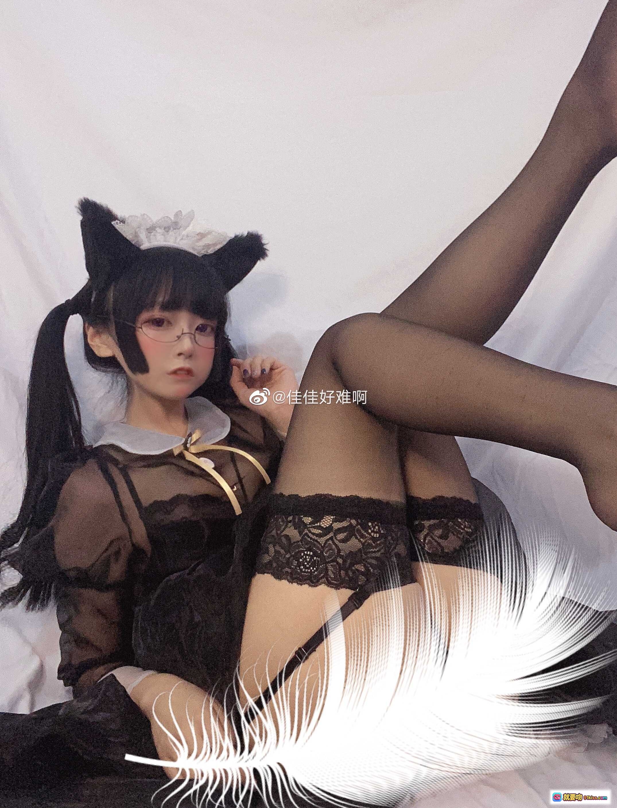 图片[5] - 佳佳好难啊VOL.16 黑长直双马尾蕾丝女仆装猫耳写真 cosplay美少女私房照 - 就要吻