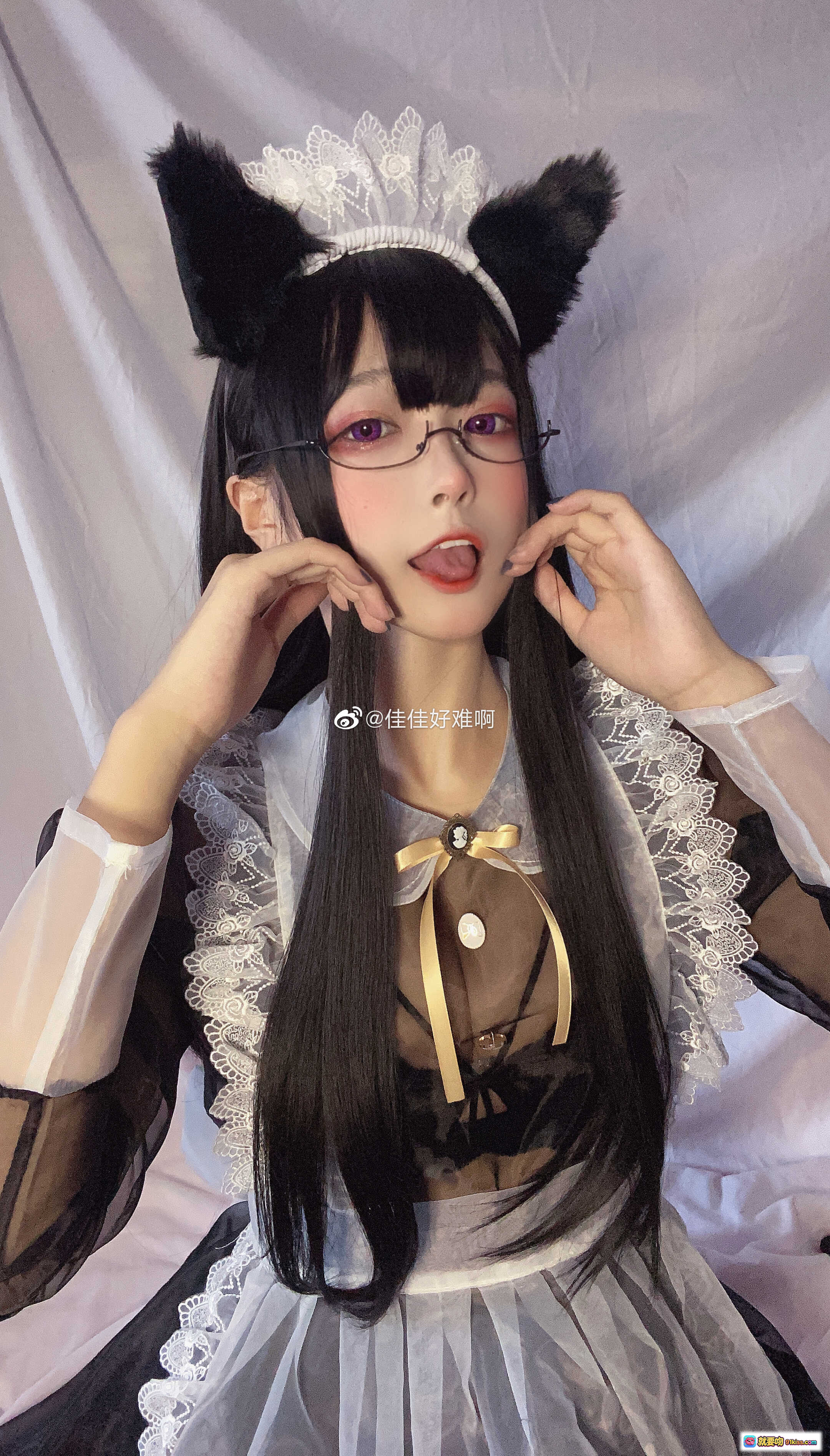 图片[4] - 佳佳好难啊VOL.16 黑长直双马尾蕾丝女仆装猫耳写真 cosplay美少女私房照 - 就要吻