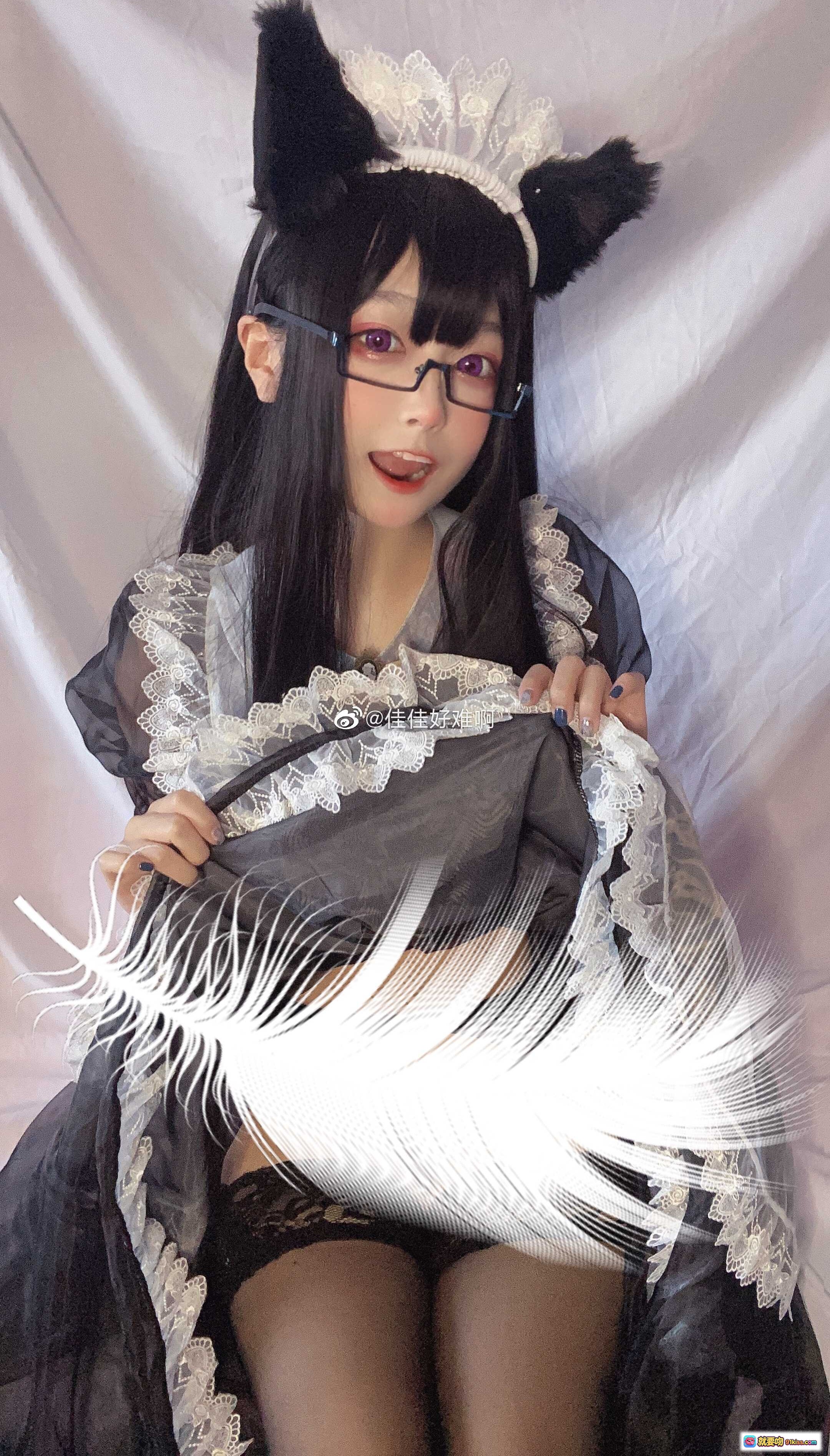 图片[8] - 佳佳好难啊VOL.16 黑长直双马尾蕾丝女仆装猫耳写真 cosplay美少女私房照 - 就要吻