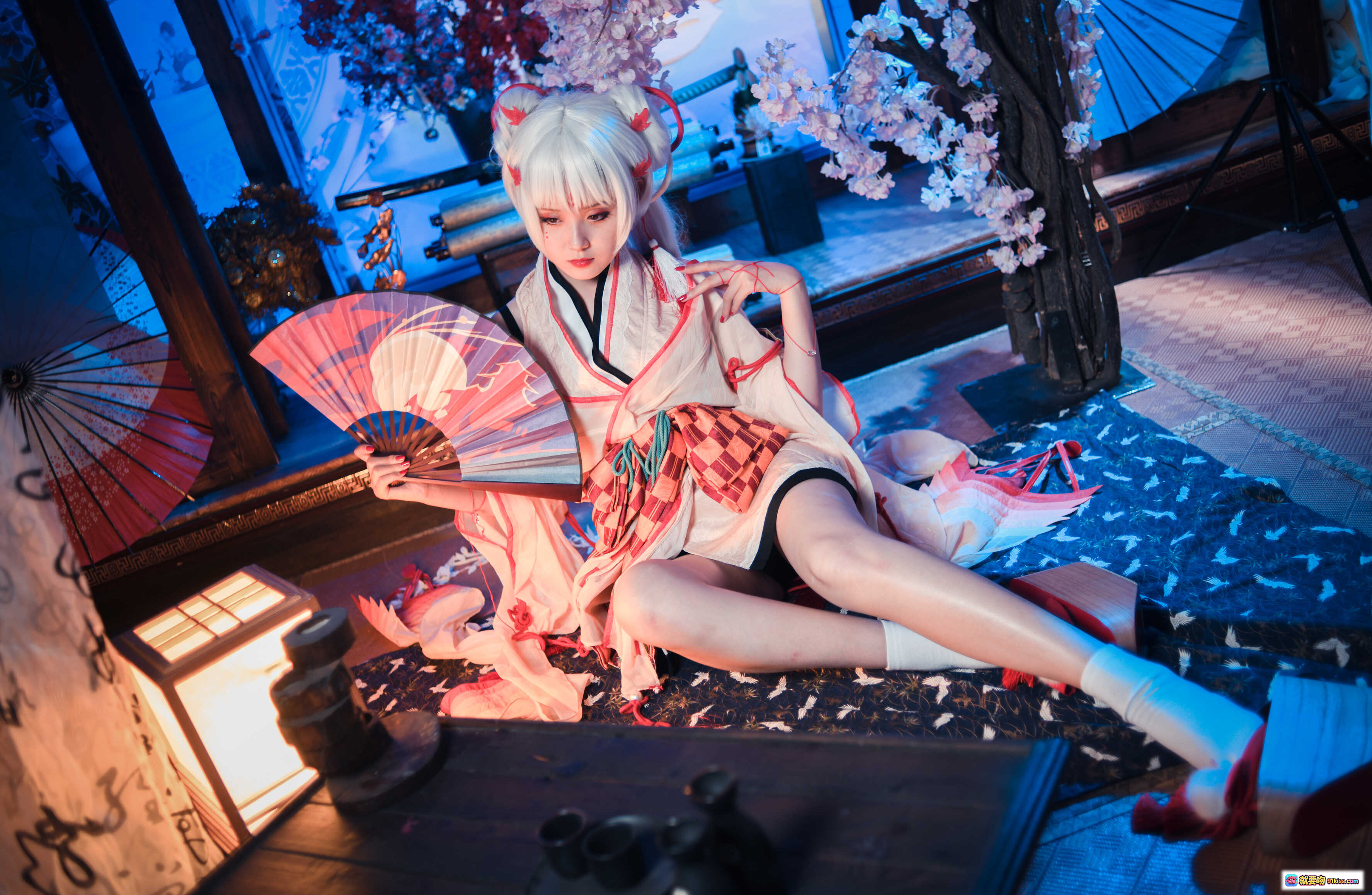 图片[3] - 秋楚楚贝法不知火Cosplay写真｜蓝白蕾丝旗袍+白丝美腿+日式和风场景｜34P高清图集 - 就要吻