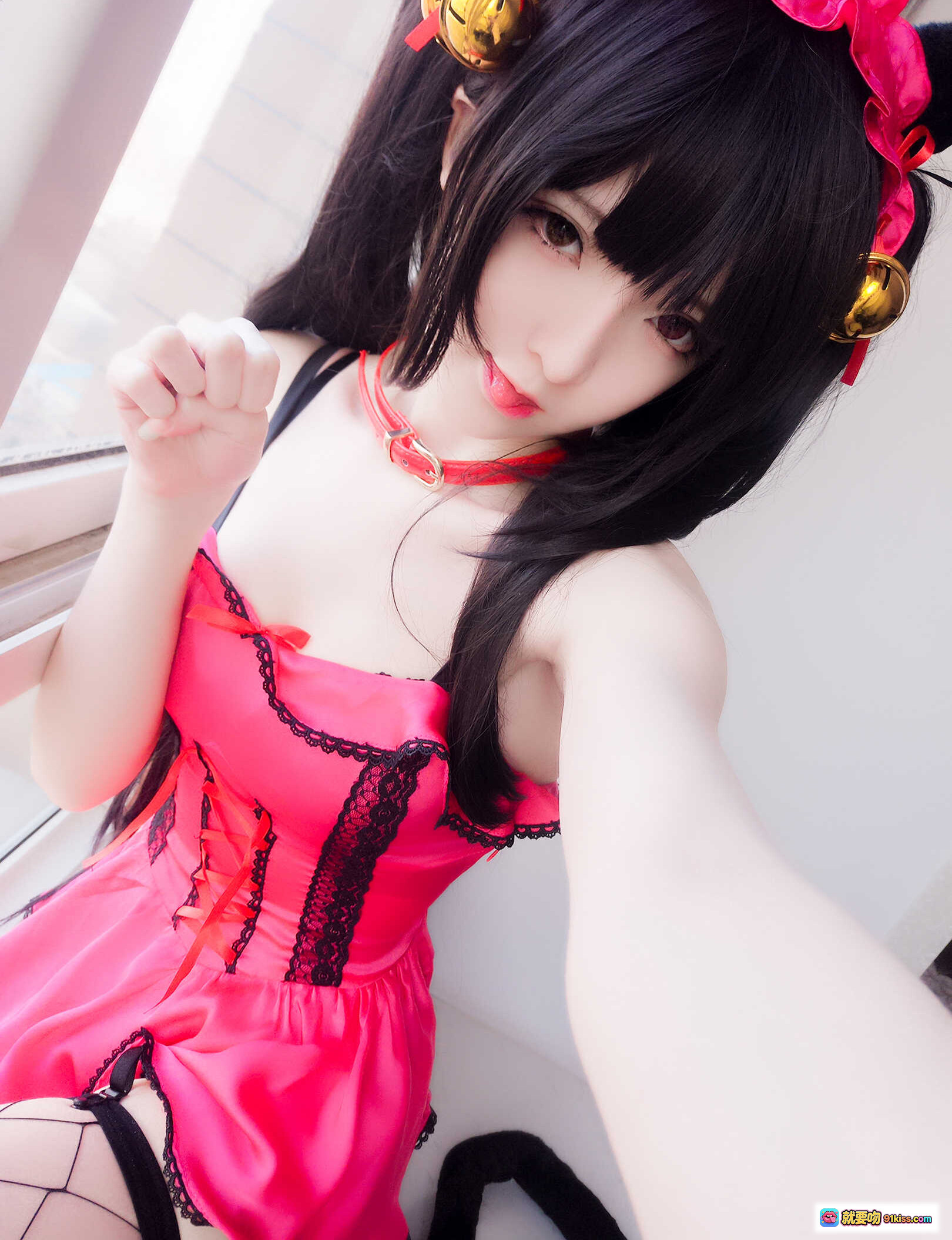 图片[7] - 一小央泽NO.024狂三cosplay 粉色蕾丝吊带裙 黑色渔网袜 猫耳发饰 性感写真 18P高清图集 - 就要吻