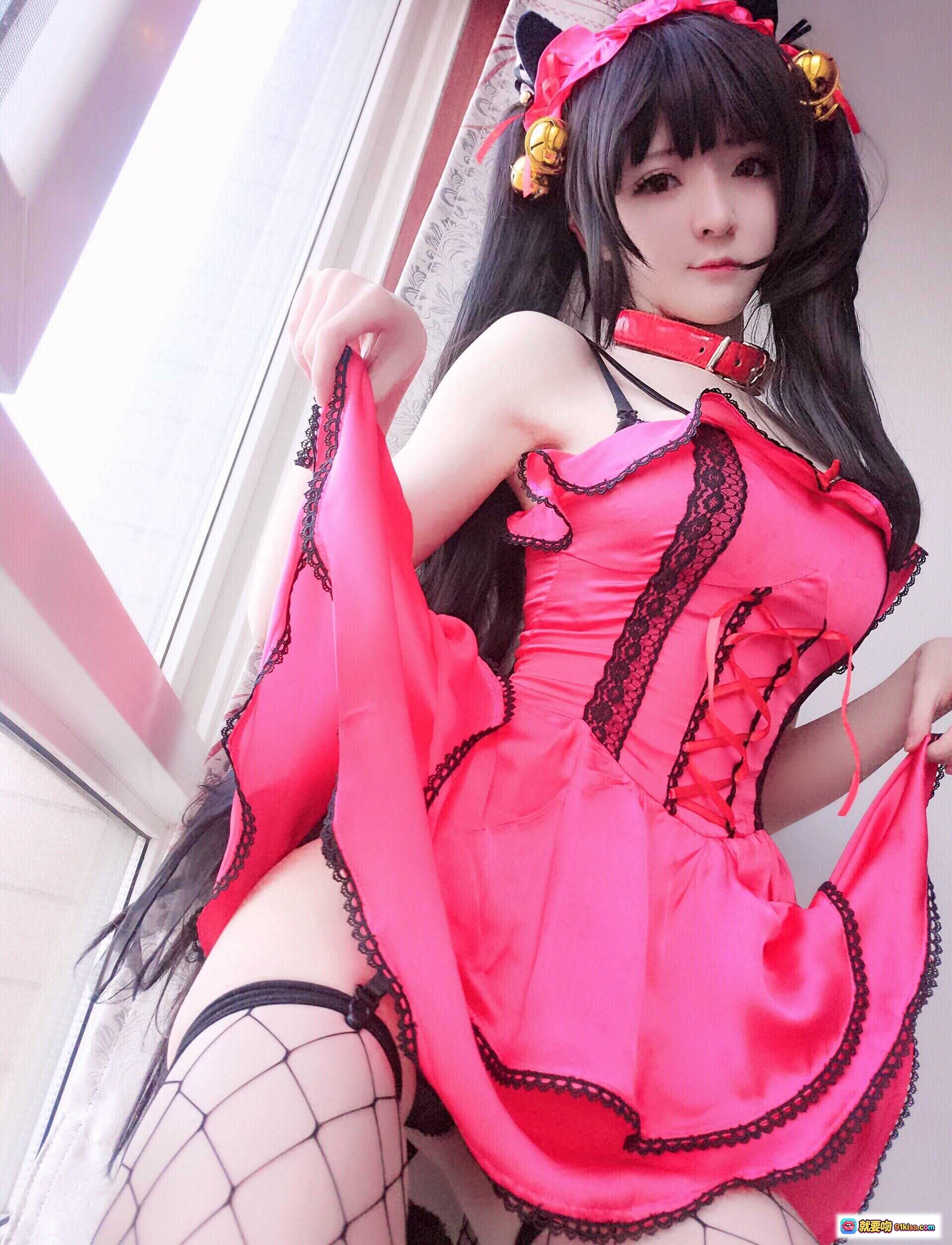 图片[6] - 一小央泽NO.024狂三cosplay 粉色蕾丝吊带裙 黑色渔网袜 猫耳发饰 性感写真 18P高清图集 - 就要吻